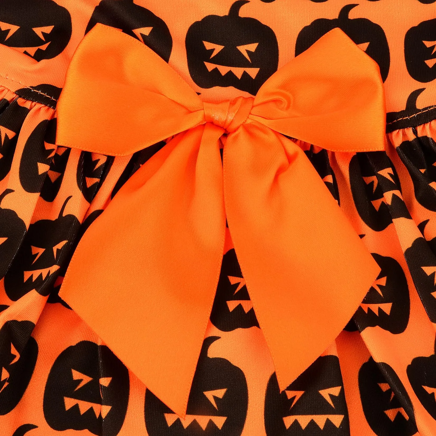 Zunea Costume di Halloween per cani e gatti di piccola taglia, stampa zucca con fiocco, arancione, S - immagine 5