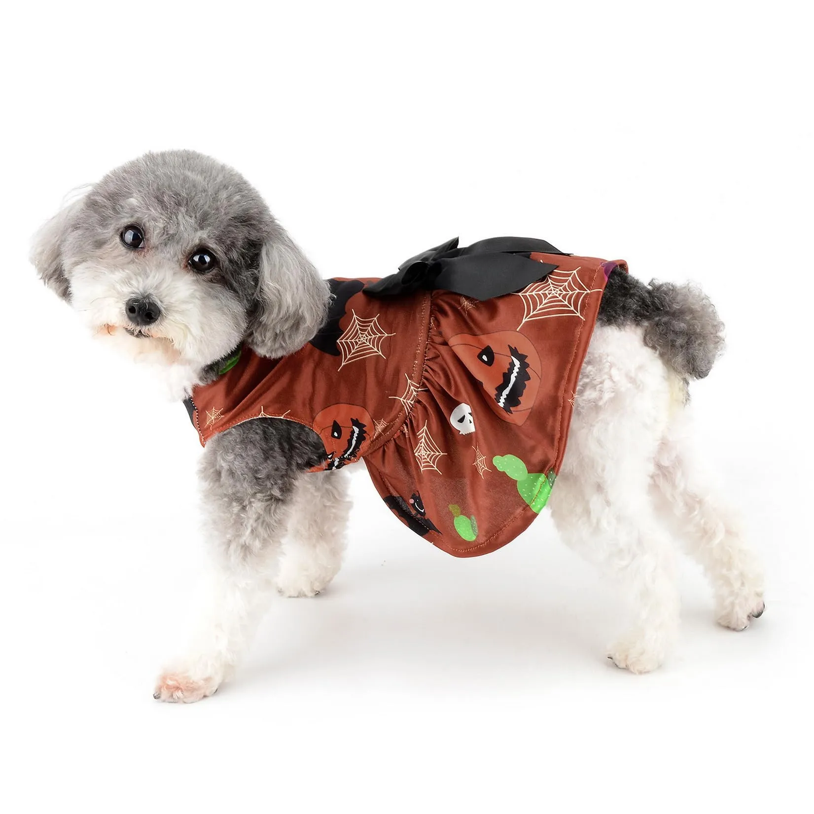 Zunea Abiti da Halloween per cani e gatti di piccola taglia, stampa zucca/fantasmi/pipistrello, gonna morbida - immagine 2