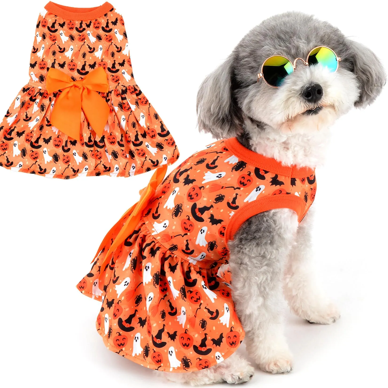 Zunea Costume di Halloween per Cani di Piccola Taglia e Gatti, Stampa Zucca/Fantasmi/Pipistrello/Ragno - immagine 1