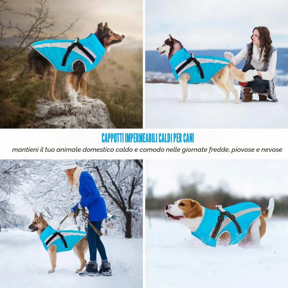 Oslueidy Cappotto Impermeabile per Cane con Harness, Giacca Invernale Calda e Antivento, 2XL, Blu - immagine 3