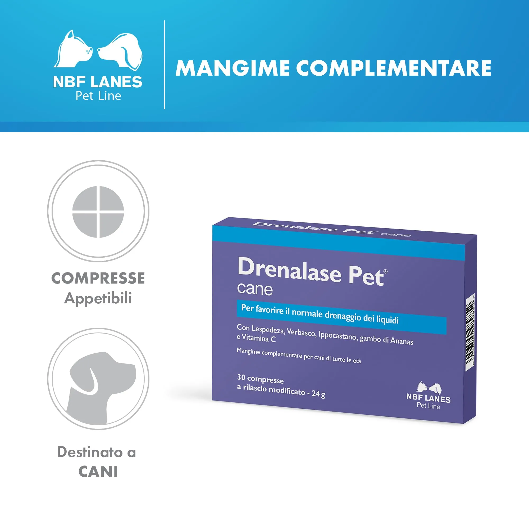 NBF Lanes Drenalase Pet Cane, 30 Compresse a Rilascio Modificato - immagine 2