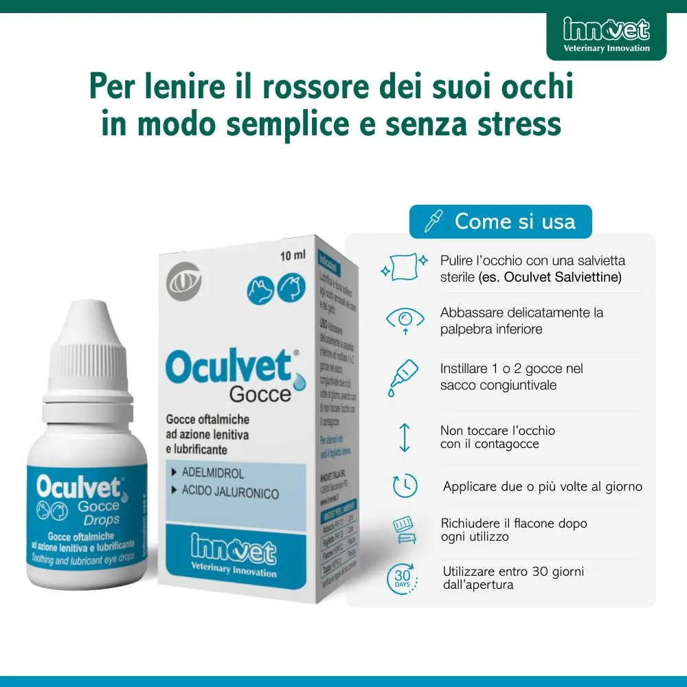 Innovet Oculvet Gocce 10 ml - Gocce Oftalmiche Lenitive e Lubrificanti per Cani e Gatti - immagine 5