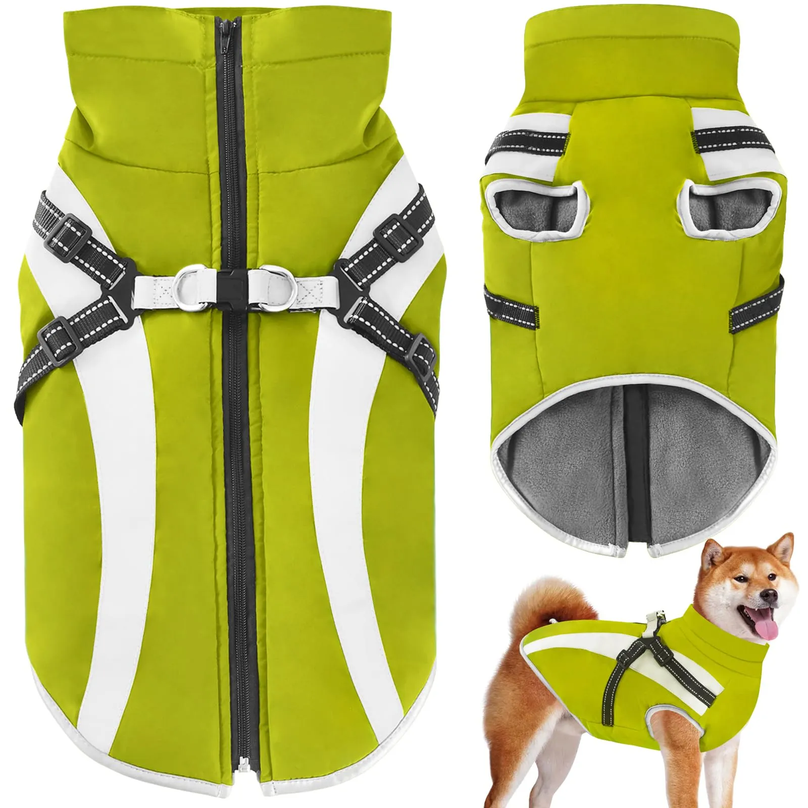 Oslueidy Cappotto Impermeabile per Cane con Harness, Giacca Invernale Calda e Antivento, 2XL - immagine 1