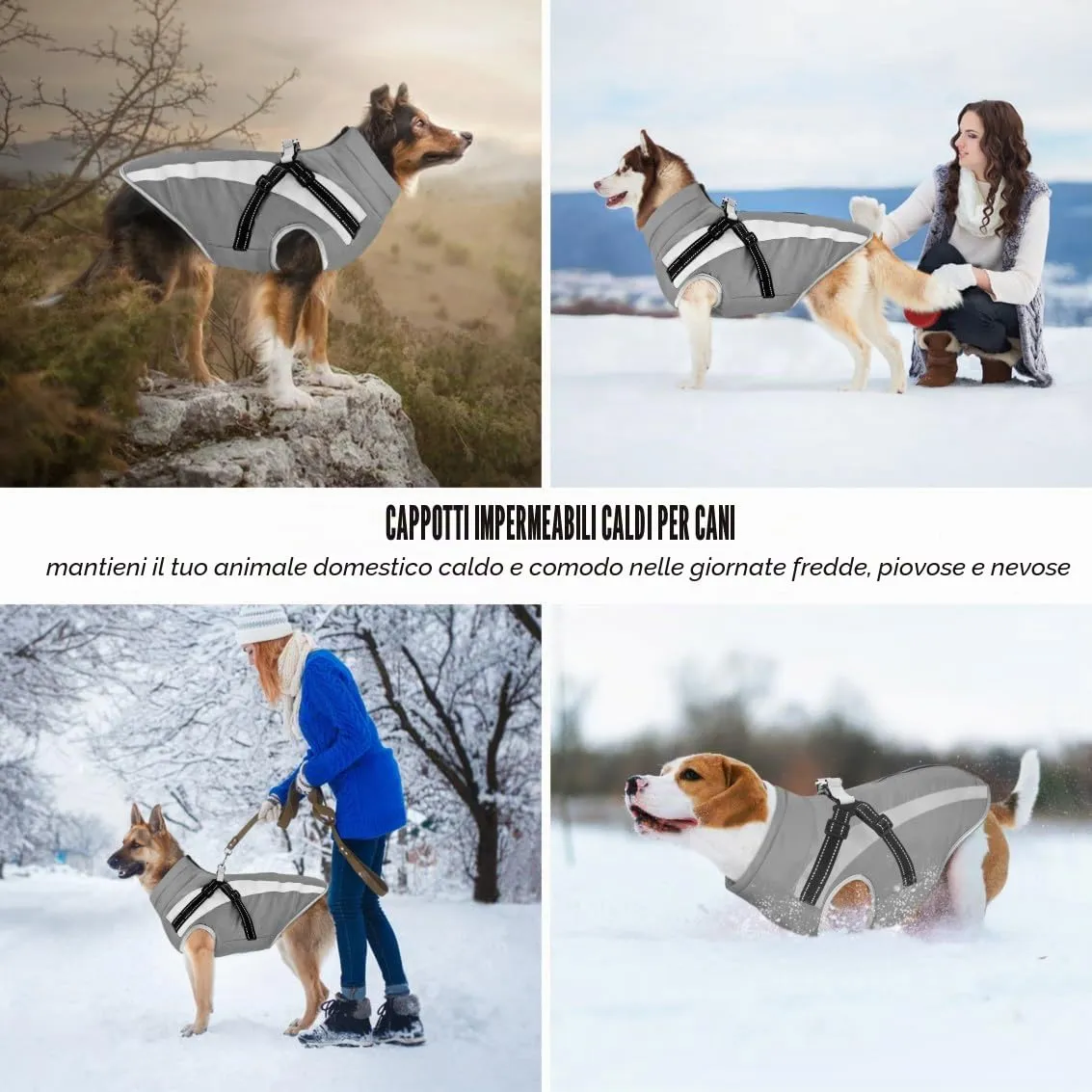 Oslueidy Cappotto Impermeabile per Cane con Harness, Giacca Invernale Calda e Antivento, Taglia 3XL, Grigio - immagine 3