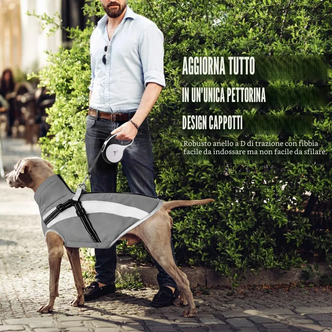 Oslueidy Cappotto Impermeabile per Cane con Harness, Giacca Invernale Calda e Antivento, 4XL, Grigio - immagine 4