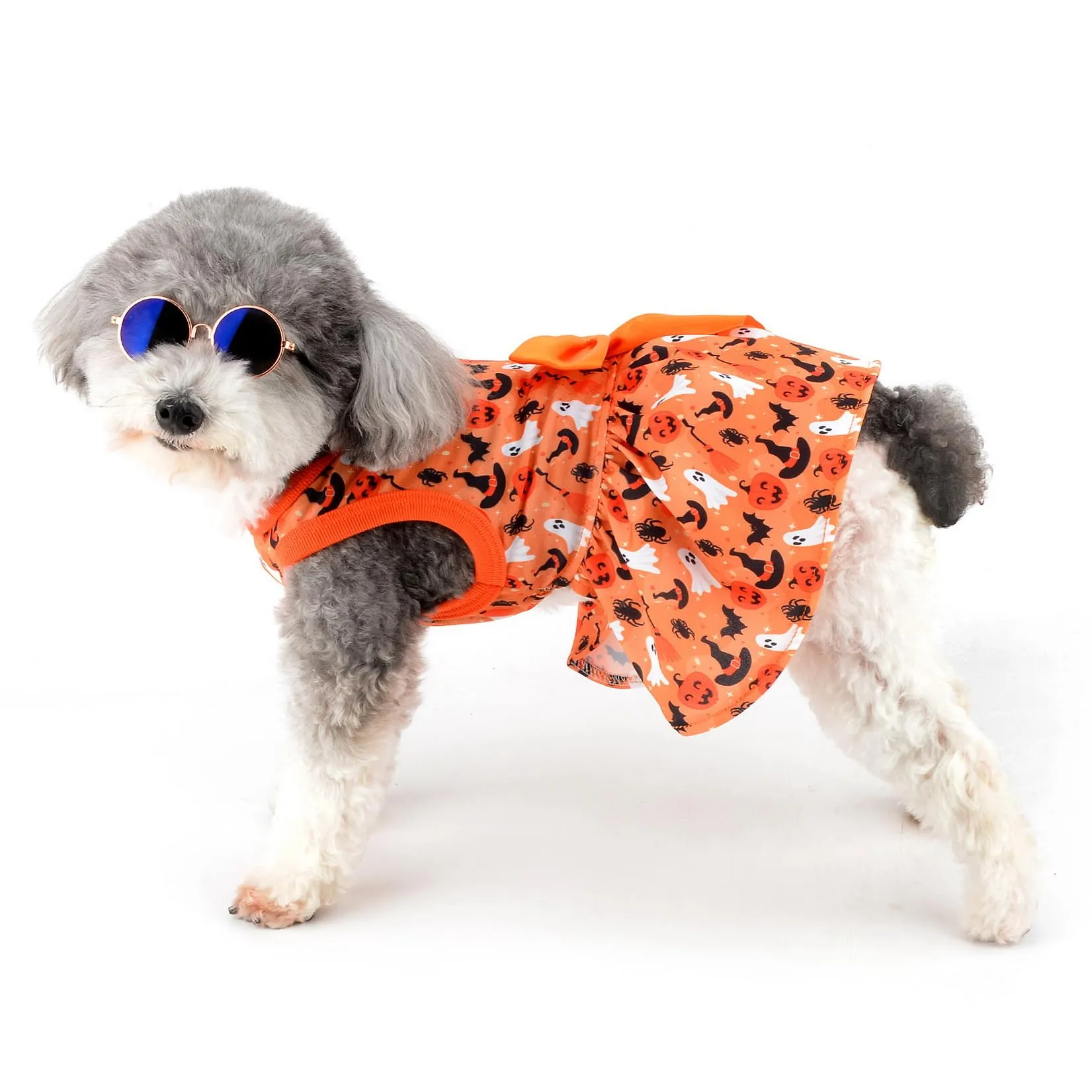 Zunea Costume di Halloween per cani e gatti di piccola taglia, motivo zucca, fantasmi, pipistrello e ragno - immagine 2
