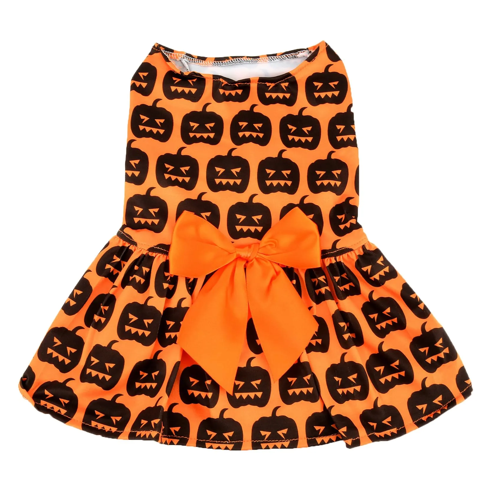 Zunea Abiti di Halloween per Cani di Piccola Taglia e Gatti, Stampa Zucca con Fiocco, Vestito Elegante per Animali Domestici - immagine 3