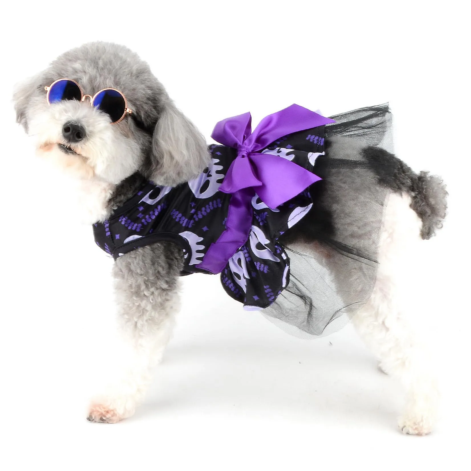 Zunea Costume di Halloween per cani e gatti di piccola taglia, gonna in pizzo a strati con fiocco, nero, XL - immagine 2