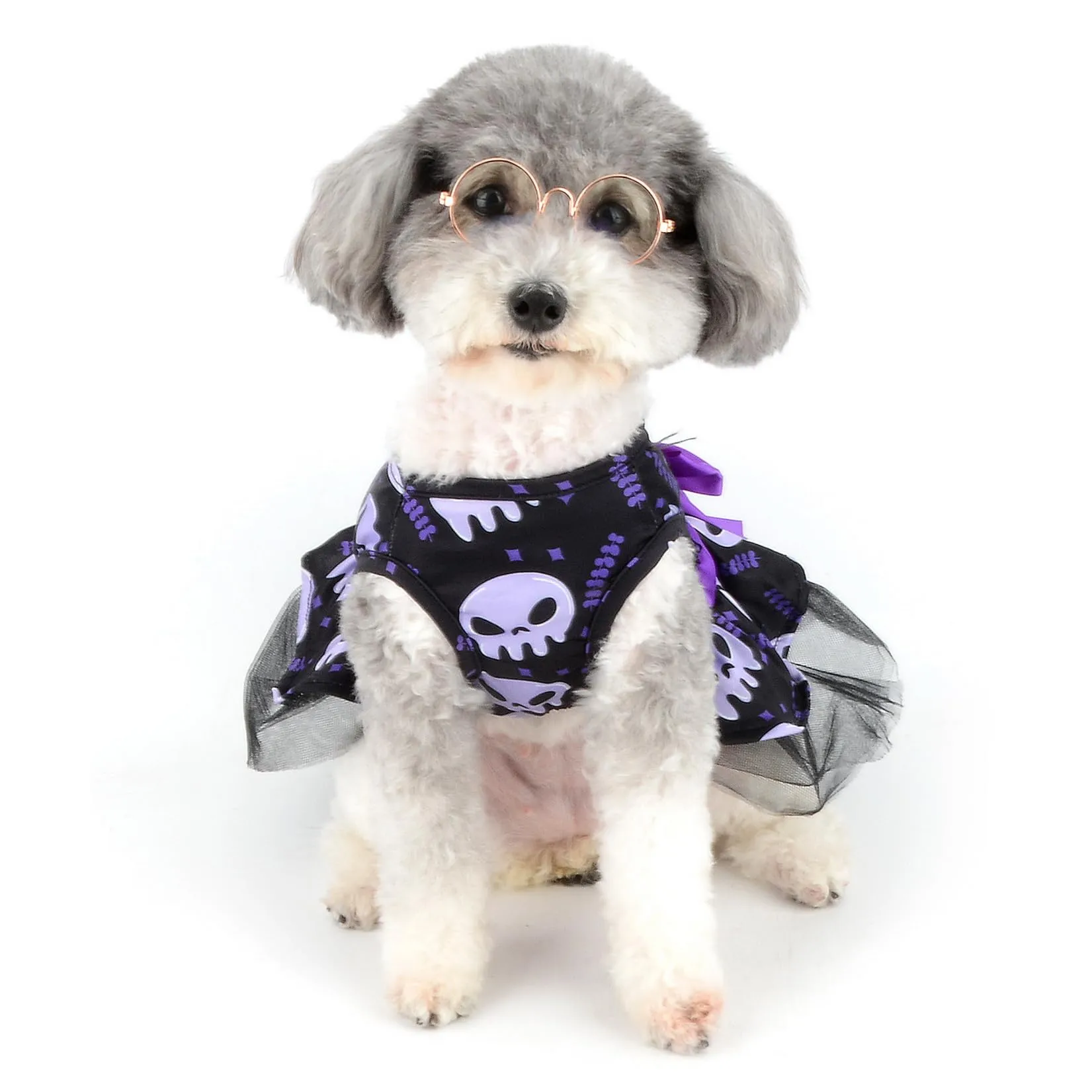 Zunea Costume di Halloween per cani e gatti di piccola taglia, gonna in pizzo a strati con fiocco, nero, XL - immagine 7