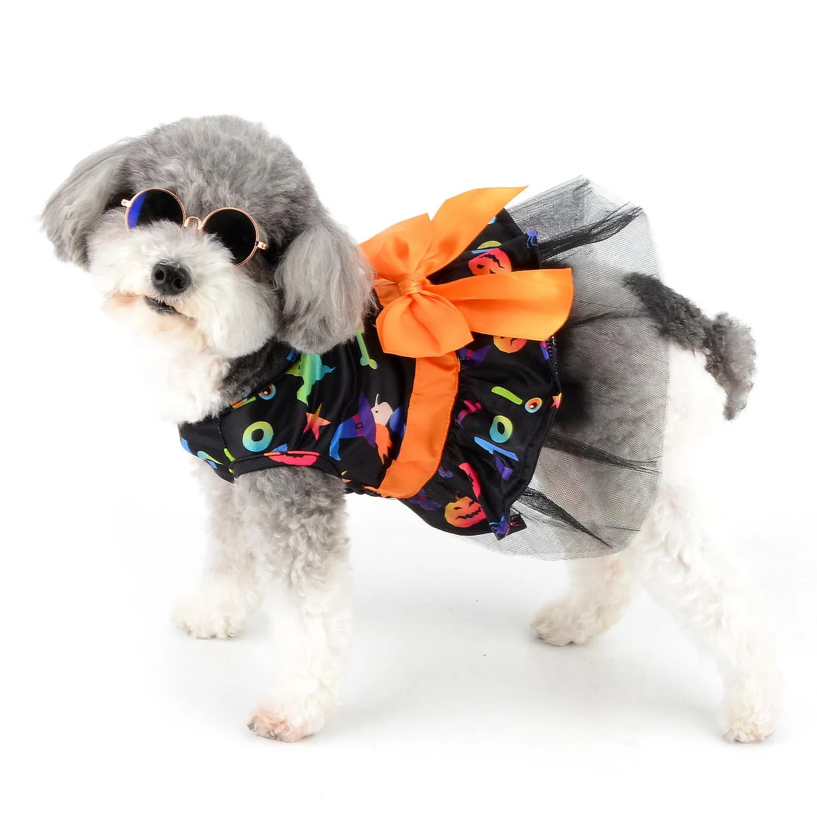 Zunea Costumi di Halloween per cani e gatti di piccola taglia, gonna in pizzo con fiocco e motivi a tema Halloween - immagine 2