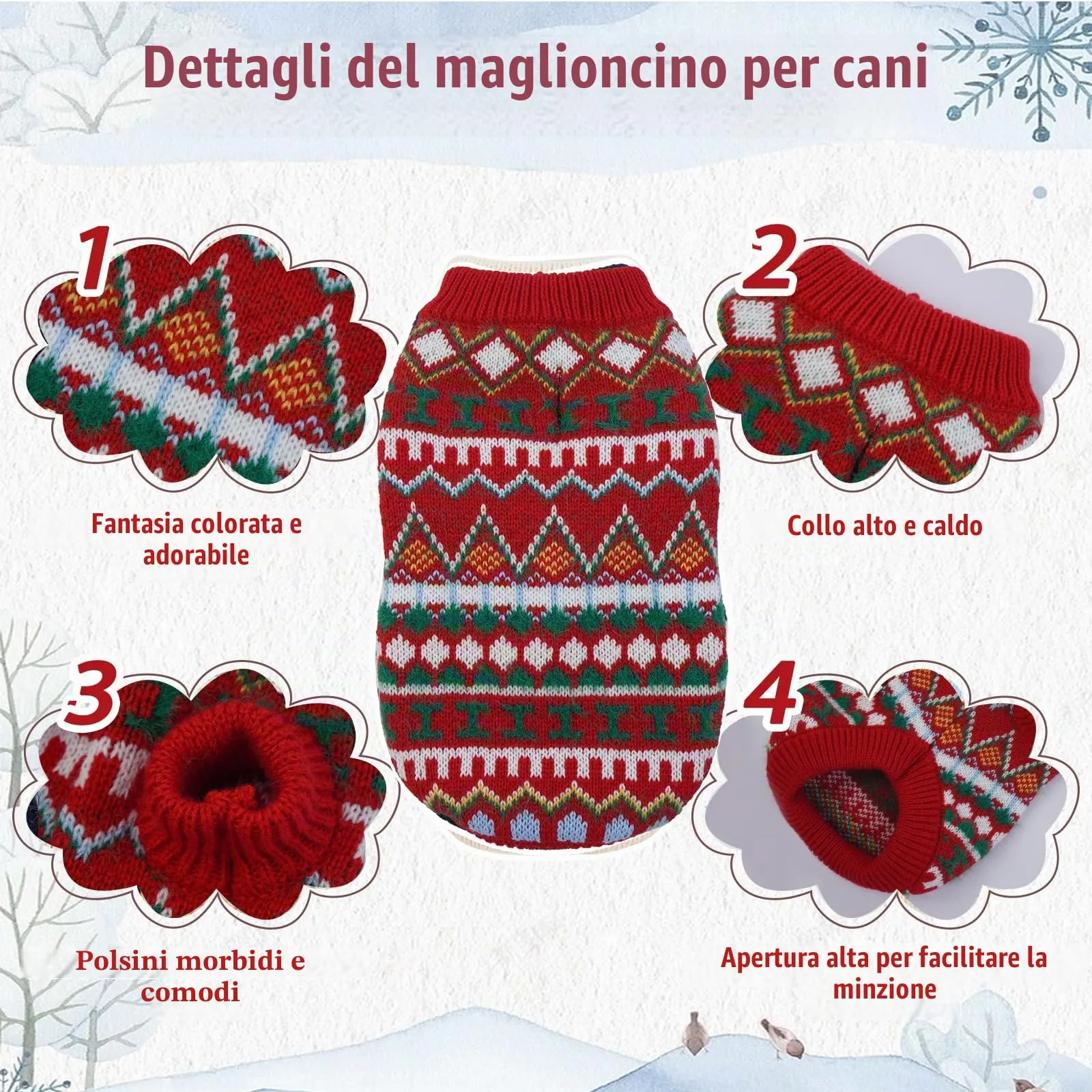 Hjumarayan Maglione Natale per Cane, Boho Maglia Elasticizzata con Bordo a Coste, Rosso-Verde, Taglia S - immagine 4