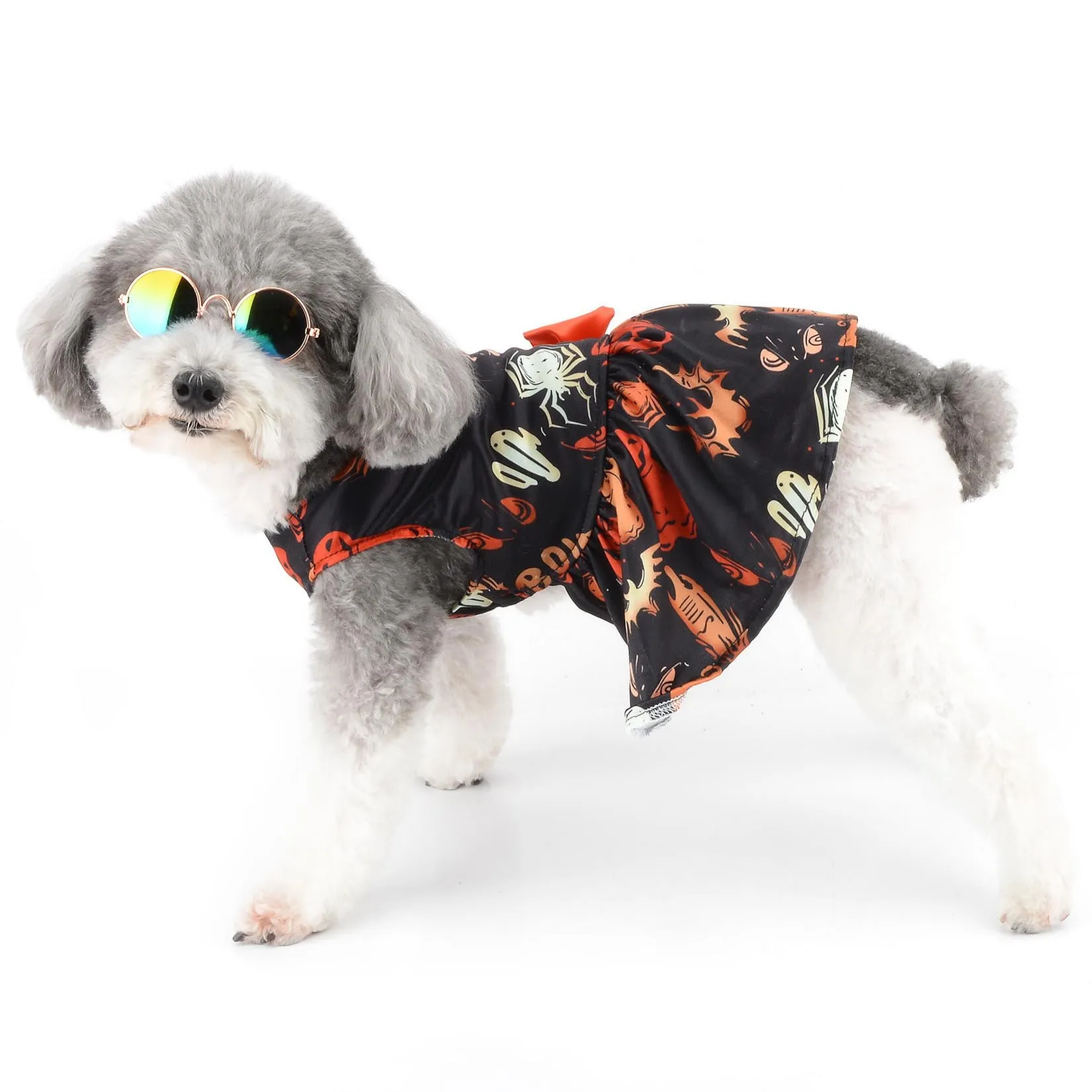 Zunea Abiti di Halloween per cani e gatti di piccola taglia, stampa fantasmi, pipistrelli e ragni - immagine 2