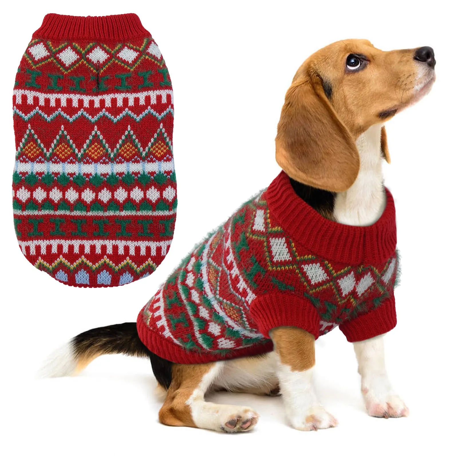 Hjumarayan Maglione Natale per Cane in Maglia Elasticizzata, Rosso-Verde M - immagine 1