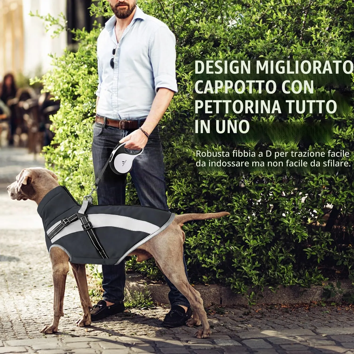 Oslueidy Cappotto Impermeabile per Cane con Harness, Giacca Invernale Antivento, 4XL, Nero - immagine 3