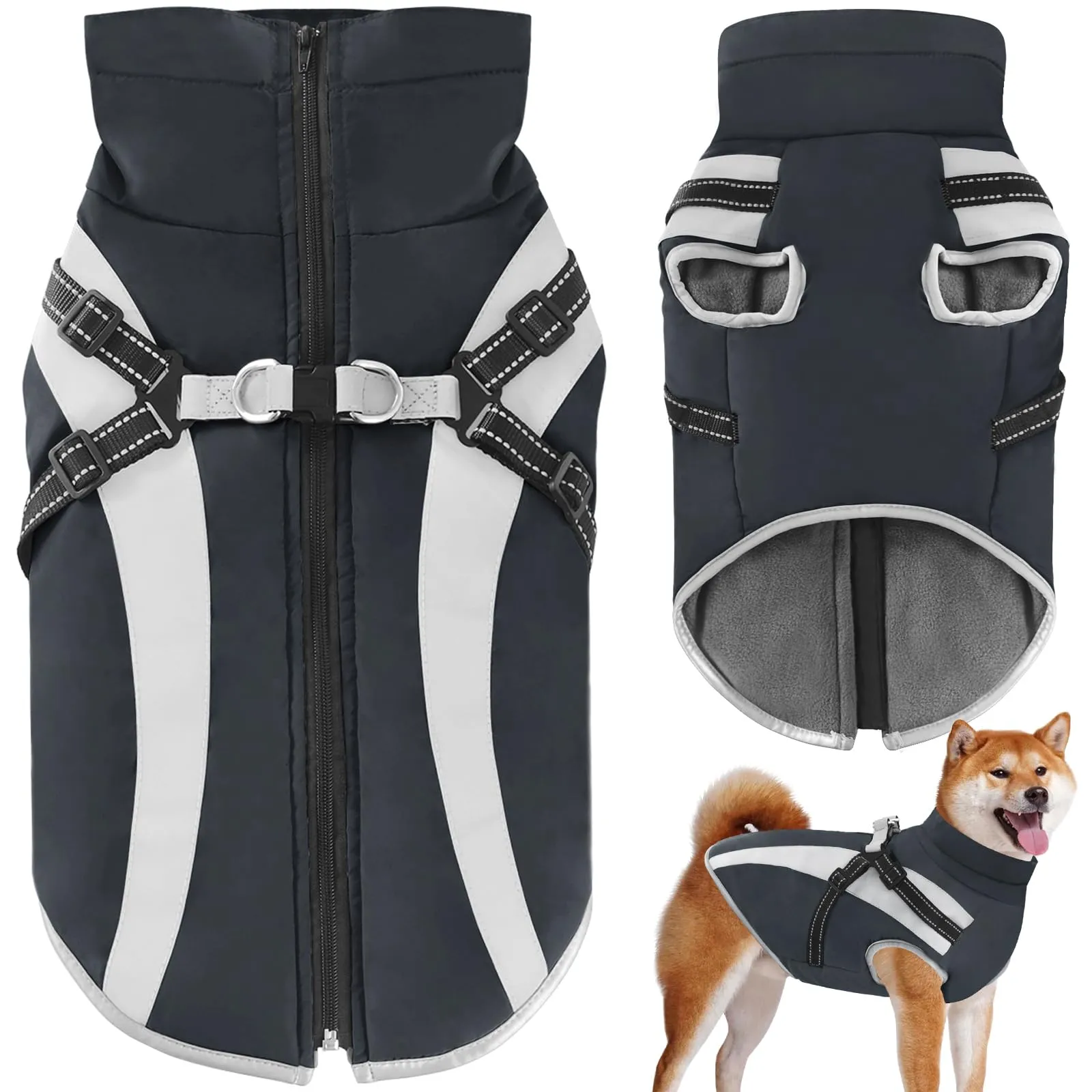 Oslueidy Cappotto Impermeabile per Cane con Harness, Giacca Invernale Calda e Antivento, Taglia XL - immagine 1