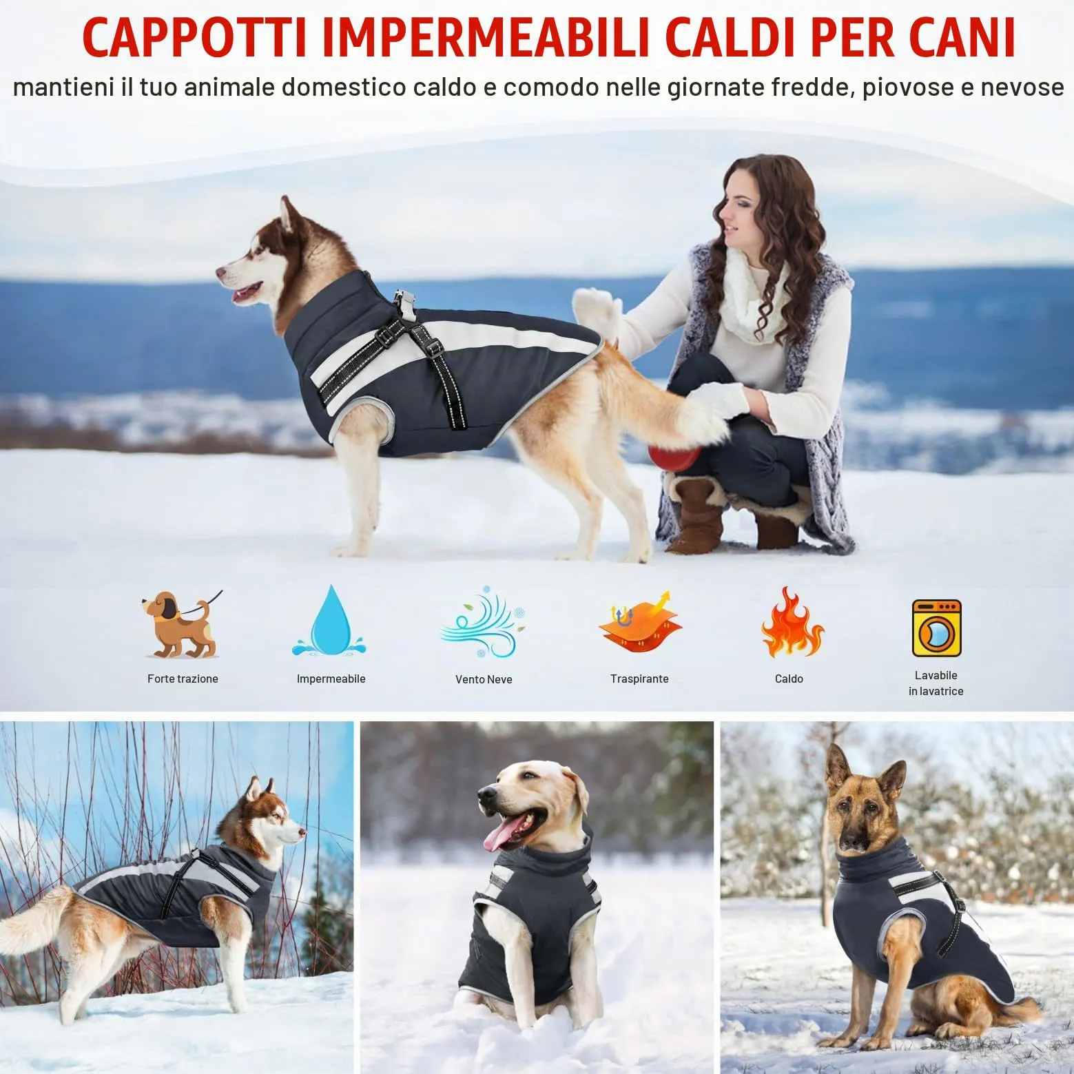 Oslueidy Cappotto Impermeabile per Cane con Harness, Giacca Invernale Calda e Antivento, Taglia XL - immagine 4
