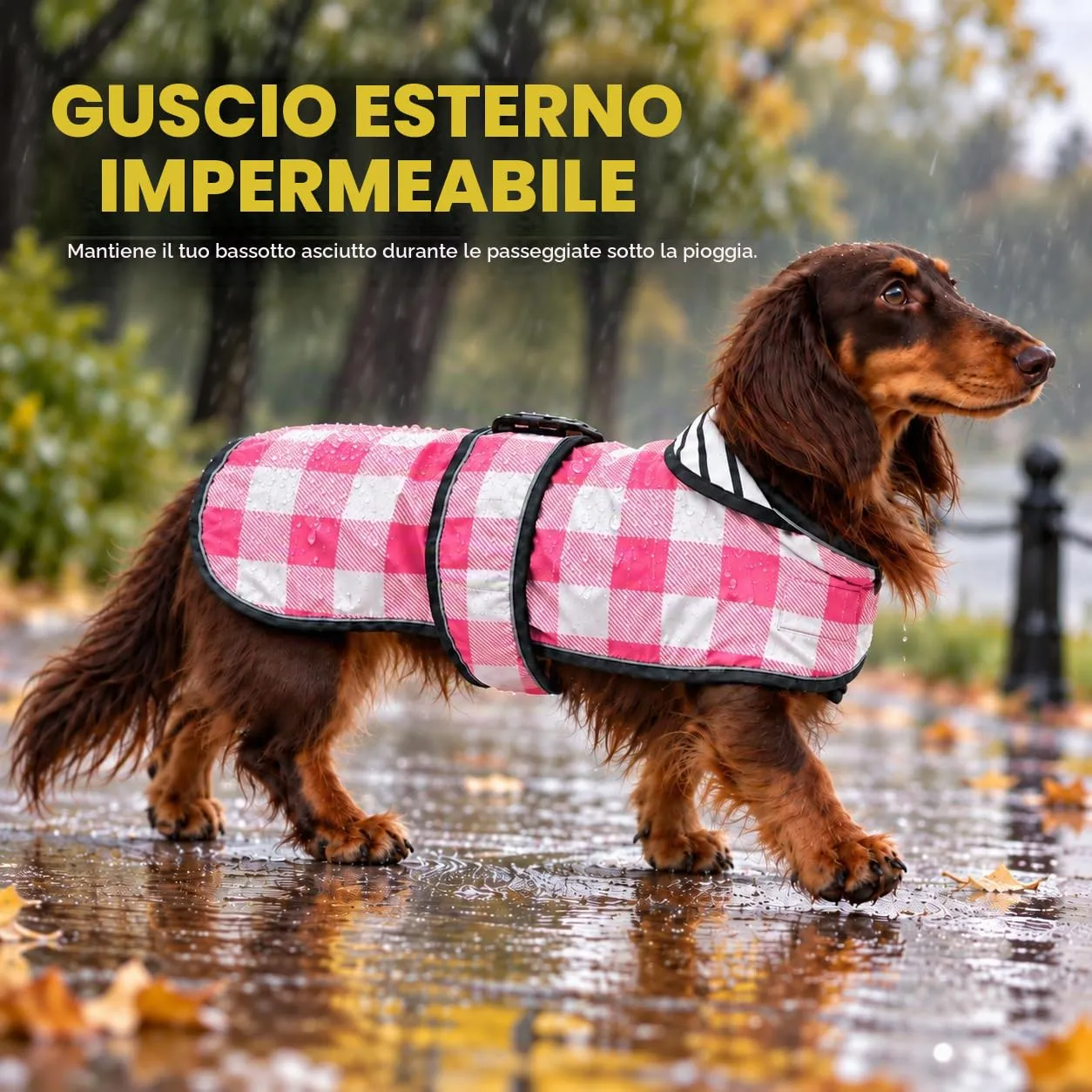 Morezi Cappotto Impermeabile per Bassotto, Quadretti Rosa, M - immagine 2