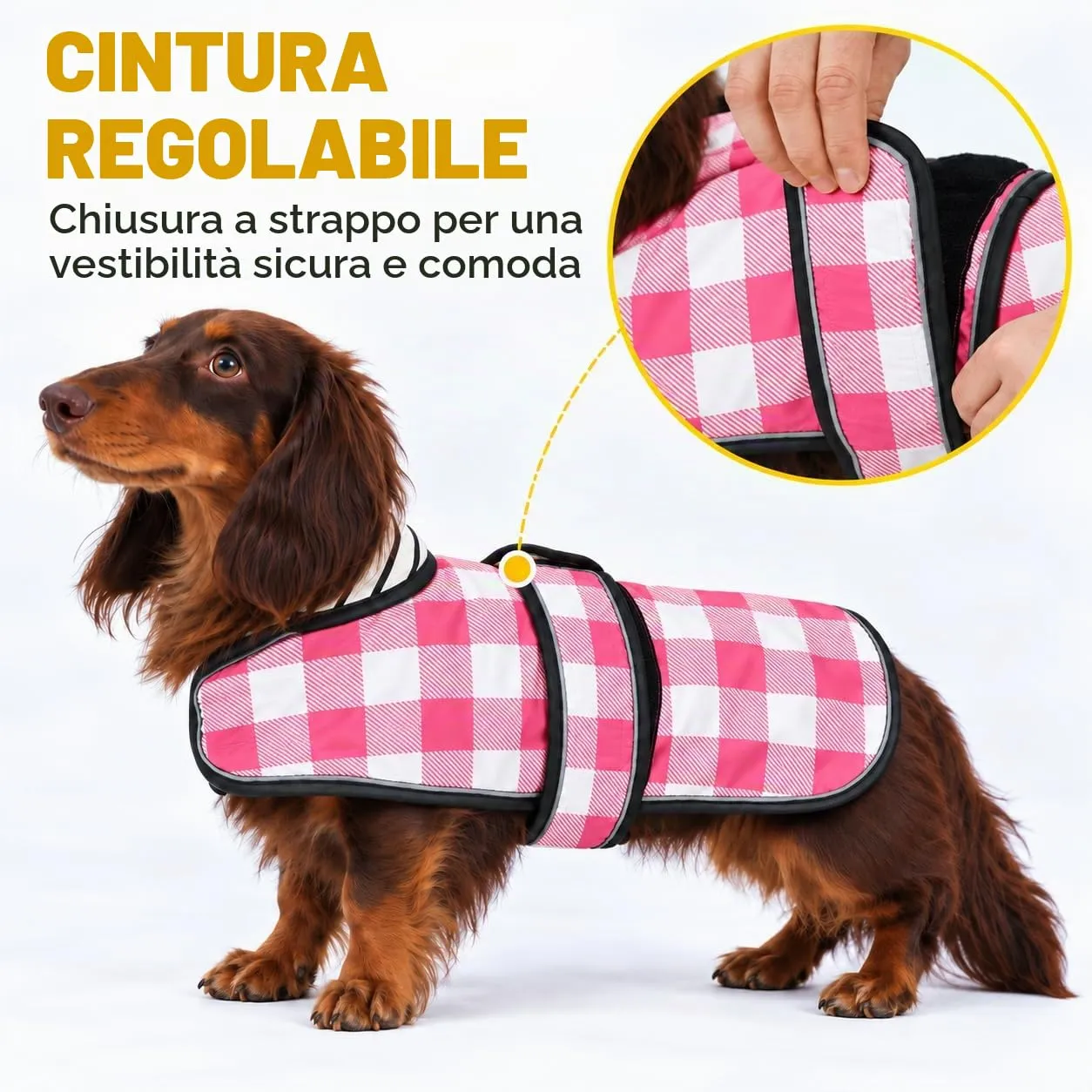 Morezi Cappotto Impermeabile per Bassotto, Quadretti Rosa, M - immagine 3