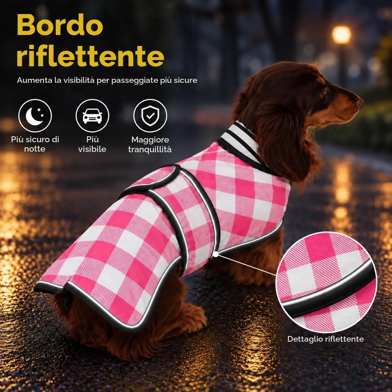 Morezi Cappotto Impermeabile per Bassotto, Quadretti Rosa, M - immagine 4