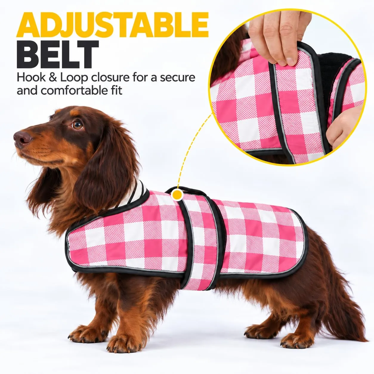 Morezi Cappotto Impermeabile per Bassotti con Striscia Riflettente - Pink Plaid - immagine 3