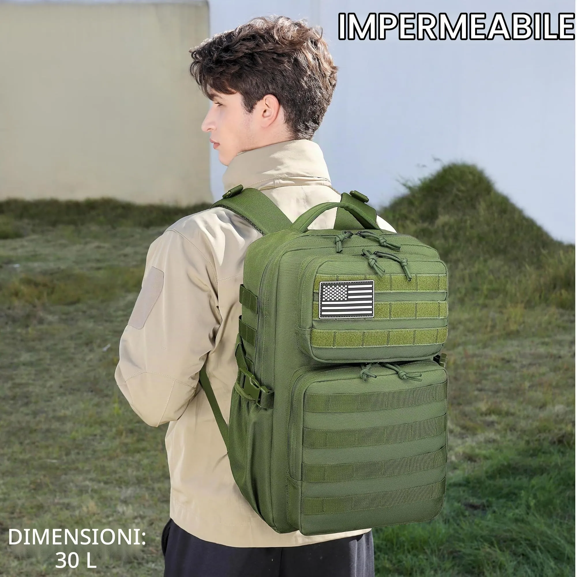 Wotony Zaino Tattico Militare Impermeabile con Sistema MOLLE, 30L, Verde Militare - immagine 4