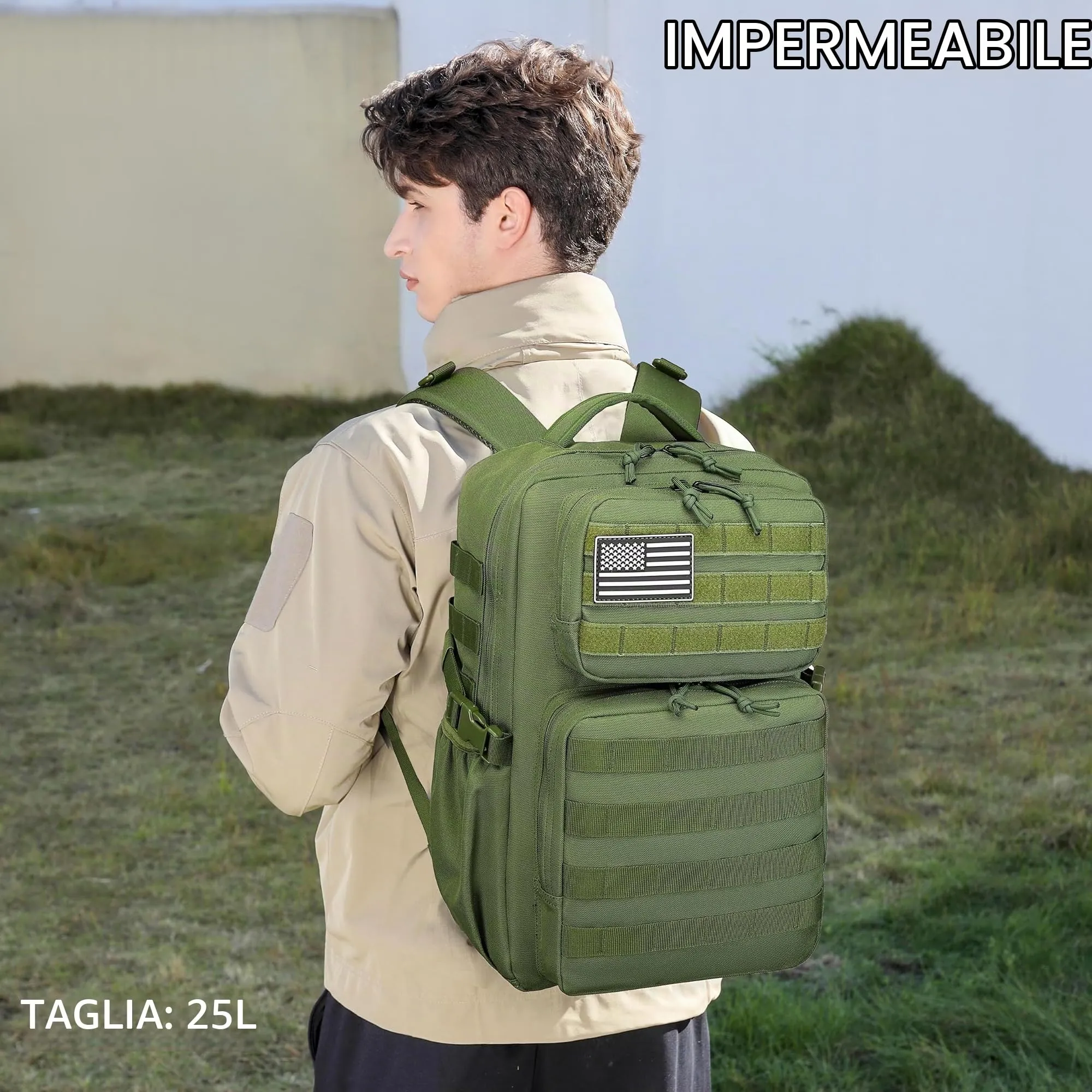 Wotony Zaino Tattico Militare Impermeabile, 3-Day Assault Pack con Sistema Molle, 25L - immagine 4