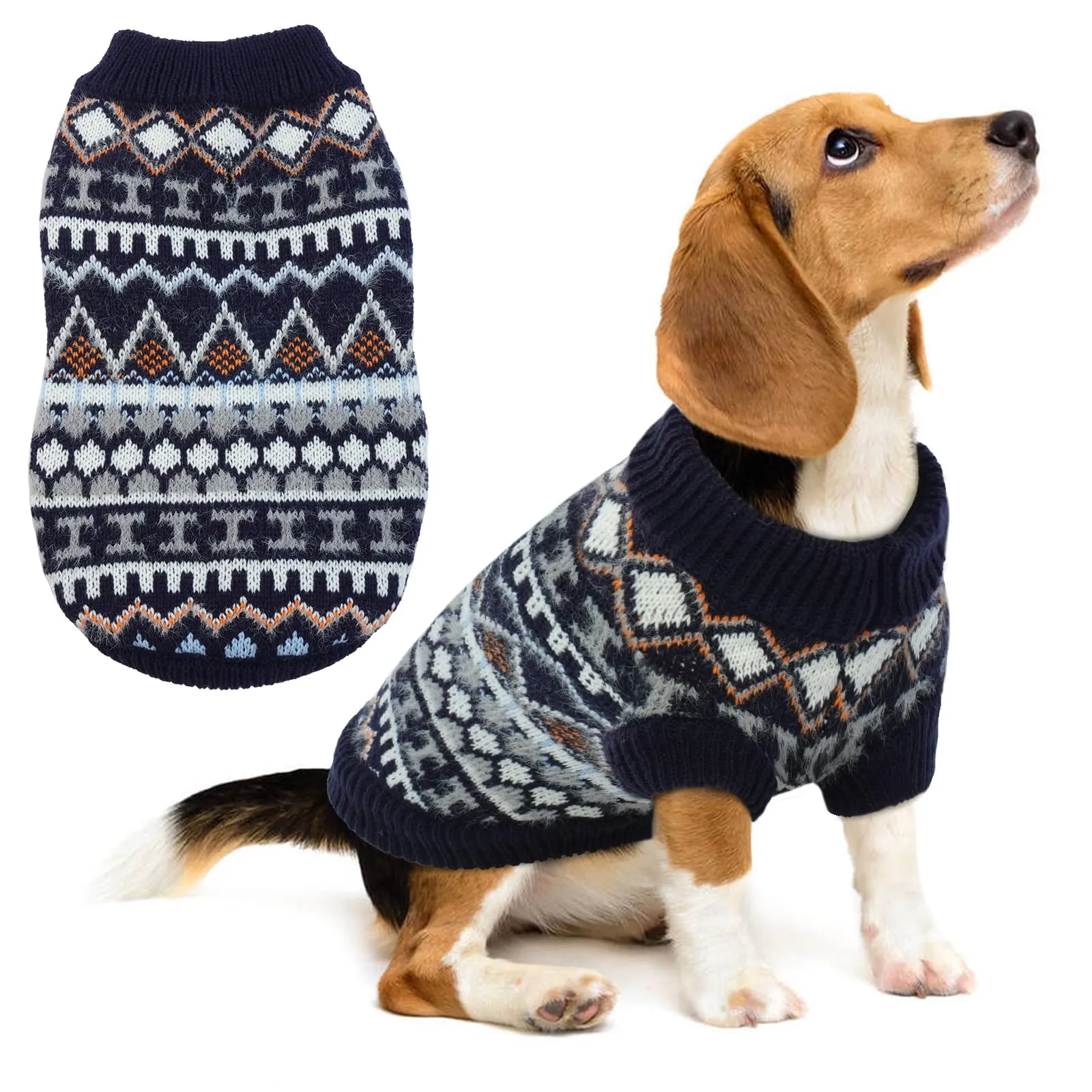 Hjumarayan Maglione Bohémien per cani di piccola taglia con apertura imbracatura, Blu Navy, M - immagine 1