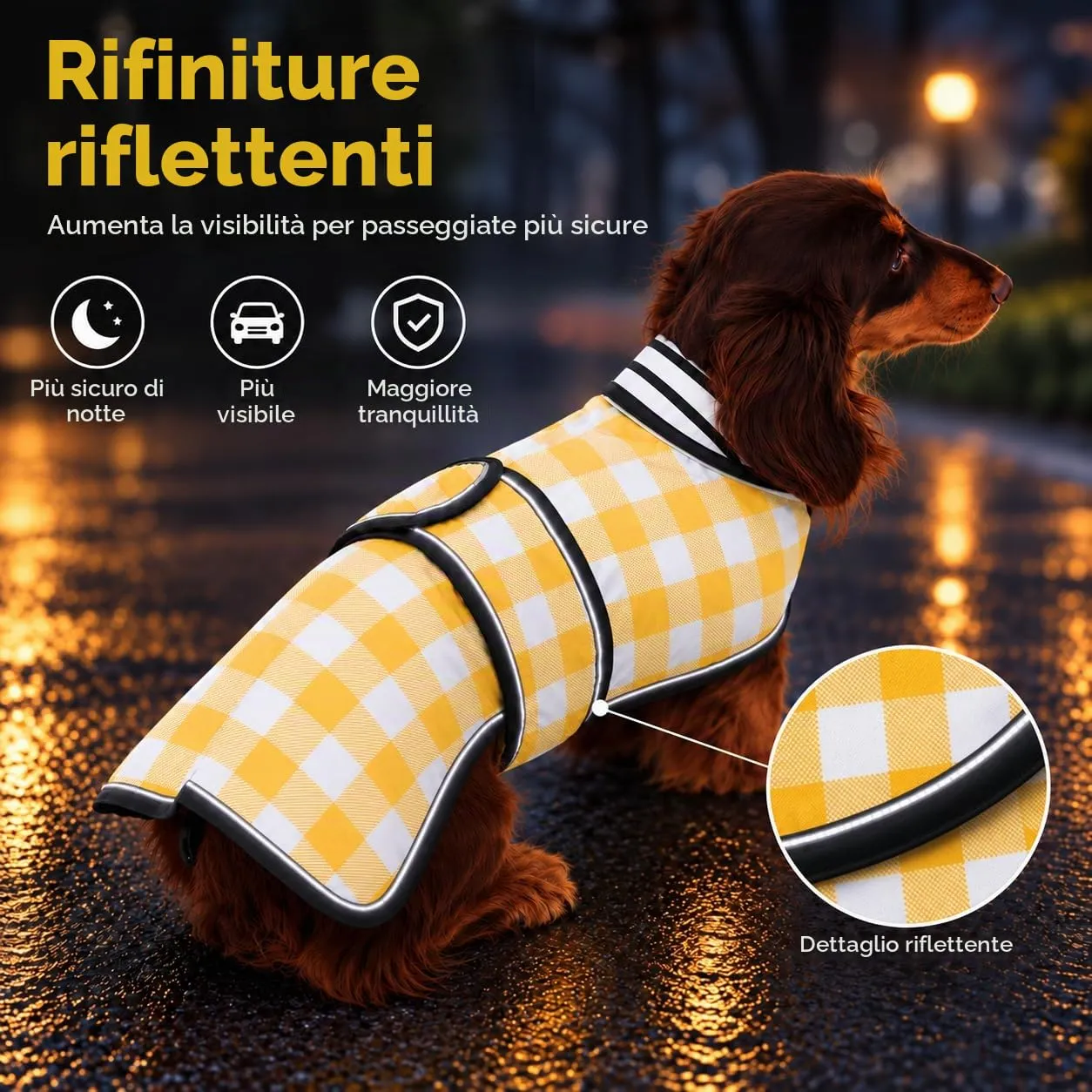 Morezi Vestito Impermeabile per Bassotto, Riflettente e Regolabile, Giallo a Quadretti - S - immagine 4