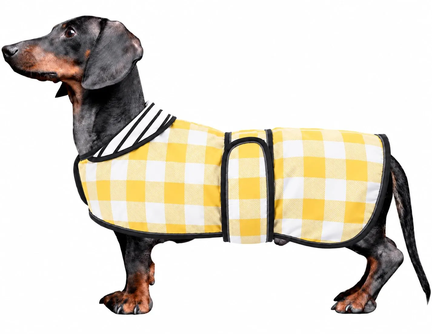 Morezi Impermeabile per cani con strisce riflettenti, gilet regolabile per piccola e media taglia, giallo a quadretti, M - immagine 1