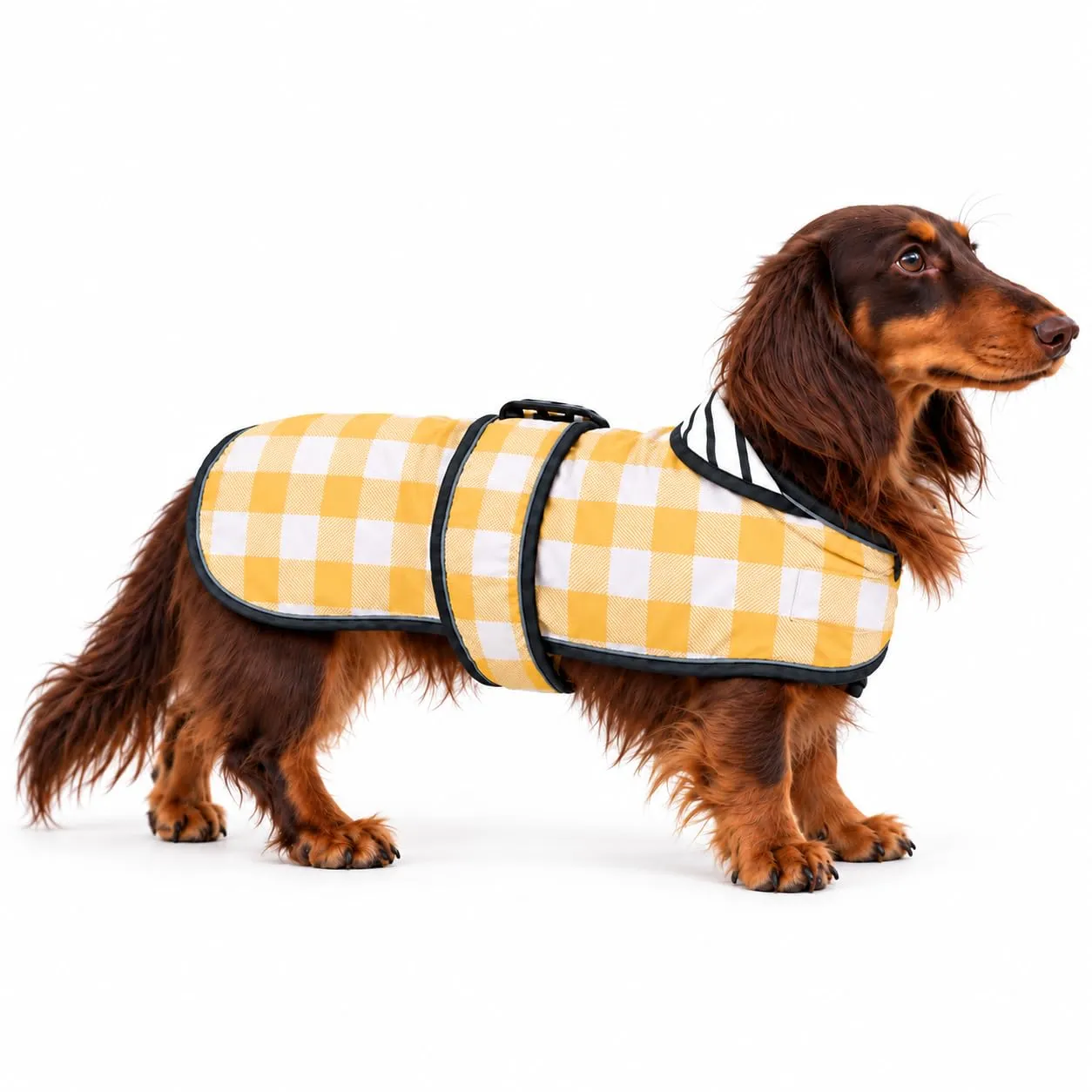 Morezi Impermeabile per cani con strisce riflettenti, gilet regolabile per piccola e media taglia, giallo a quadretti, M - immagine 7