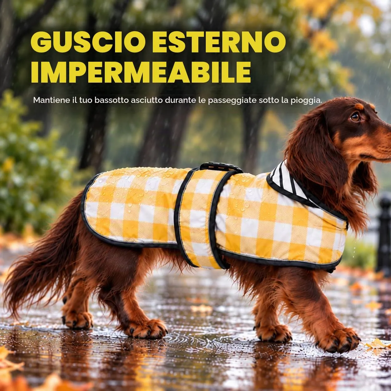 Morezi Cappotto Impermeabile per Bassotti, Giallo a Quadretti, Taglia Large - immagine 2
