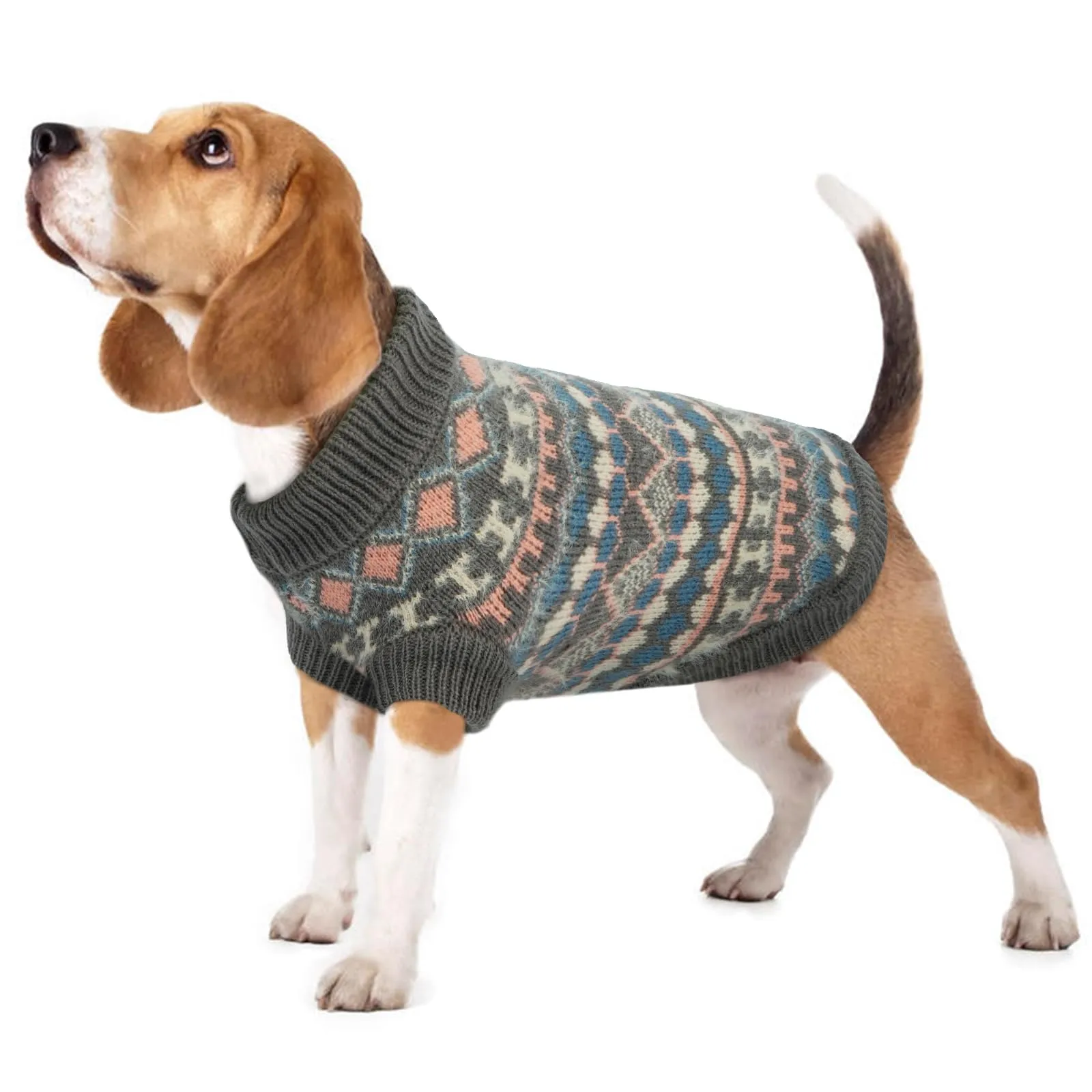 Hjumarayan Maglione Boho Natalizio per Cani, Maglia Elasticizzata Bordo a Coste, Grigio L - immagine 1