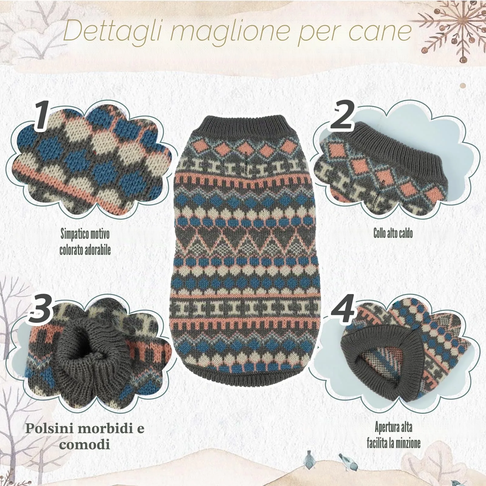 Hjumarayan Maglione Natale per Cani, Maglia Boho Elasticizzata Grigio M - immagine 4