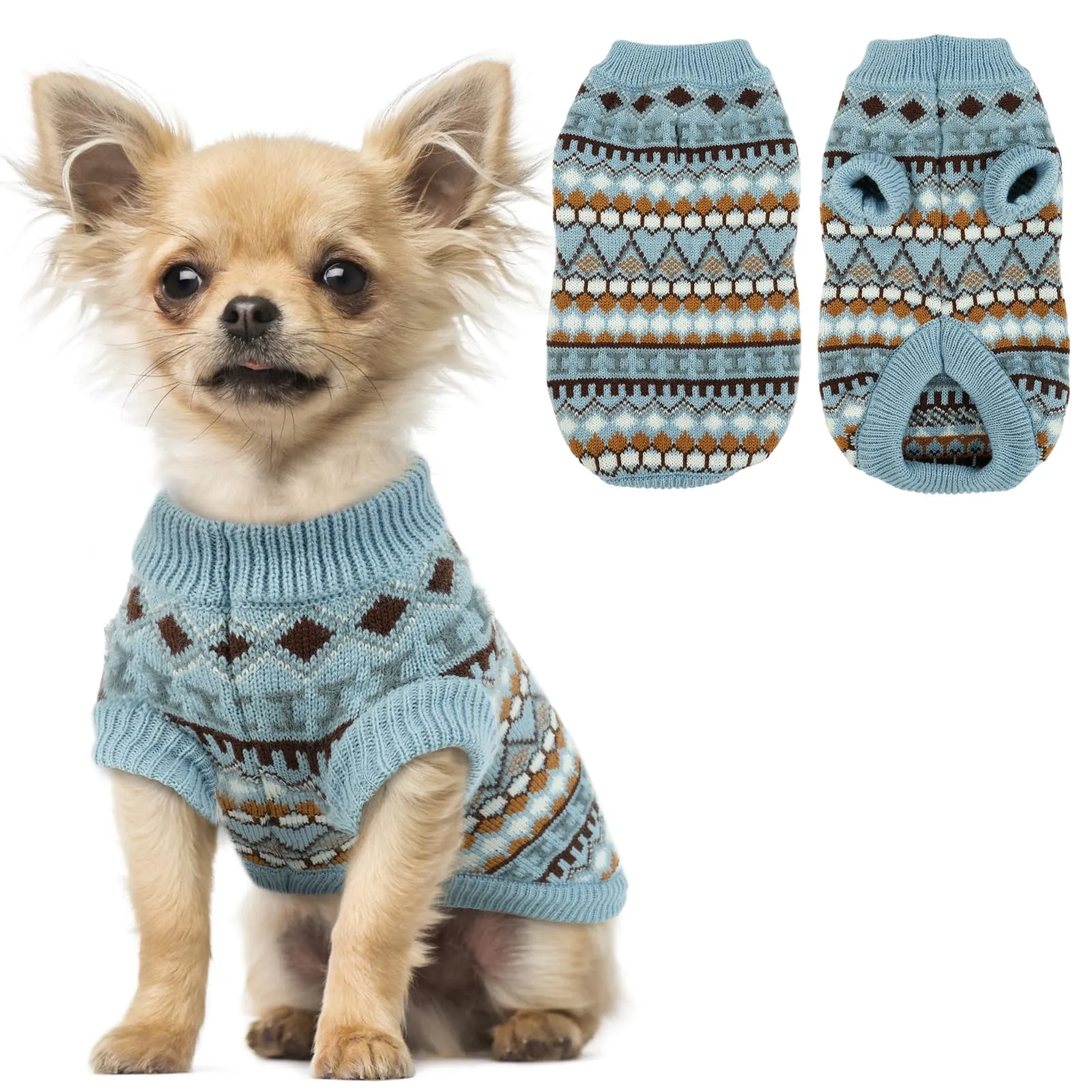 Hjumarayan Maglione per cani in stile bohémien con apertura per imbracatura, Celeste, XS - immagine 1