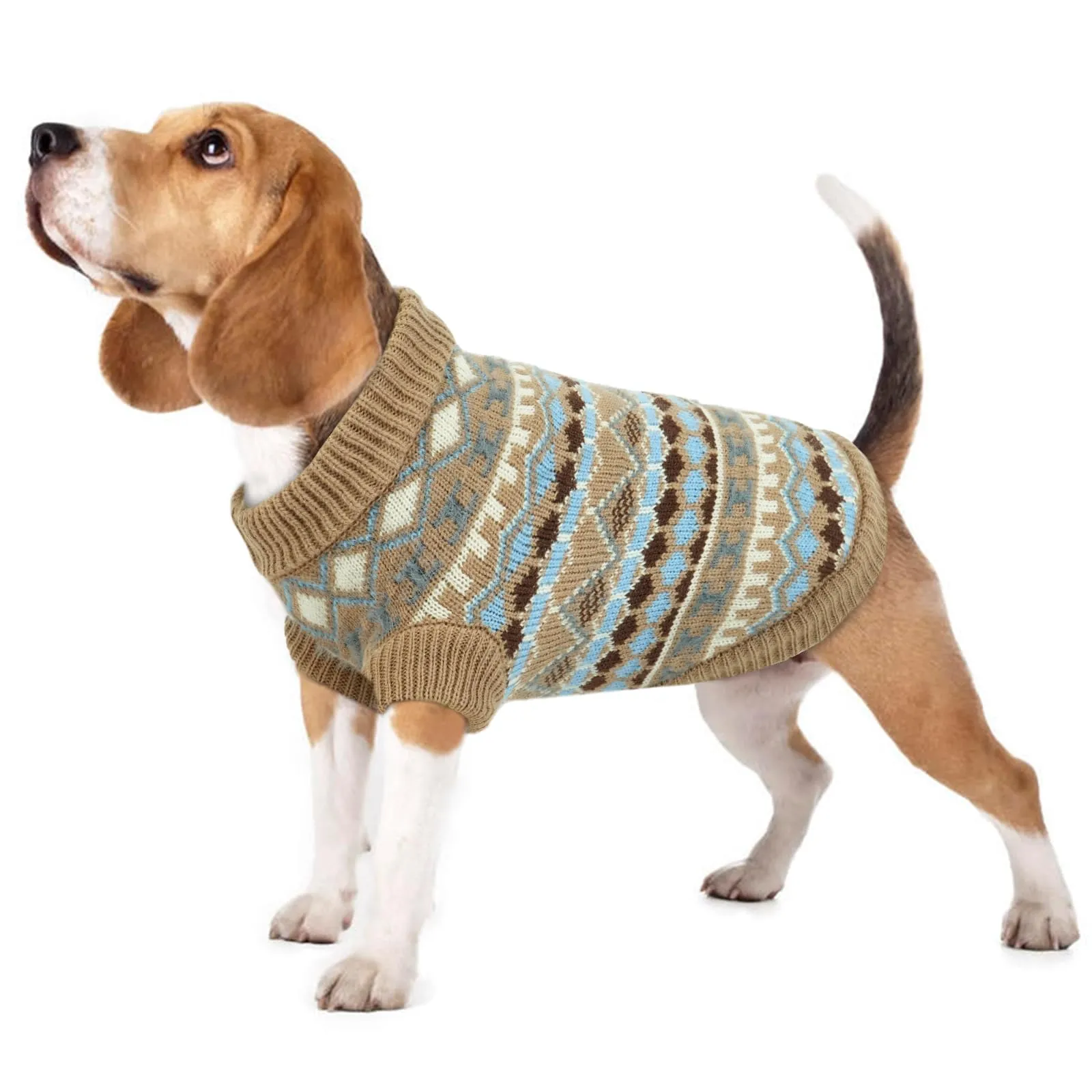 Hjumarayan Maglione per cani stile bohémien con apertura per imbracatura, taglia M, cachi - immagine 1