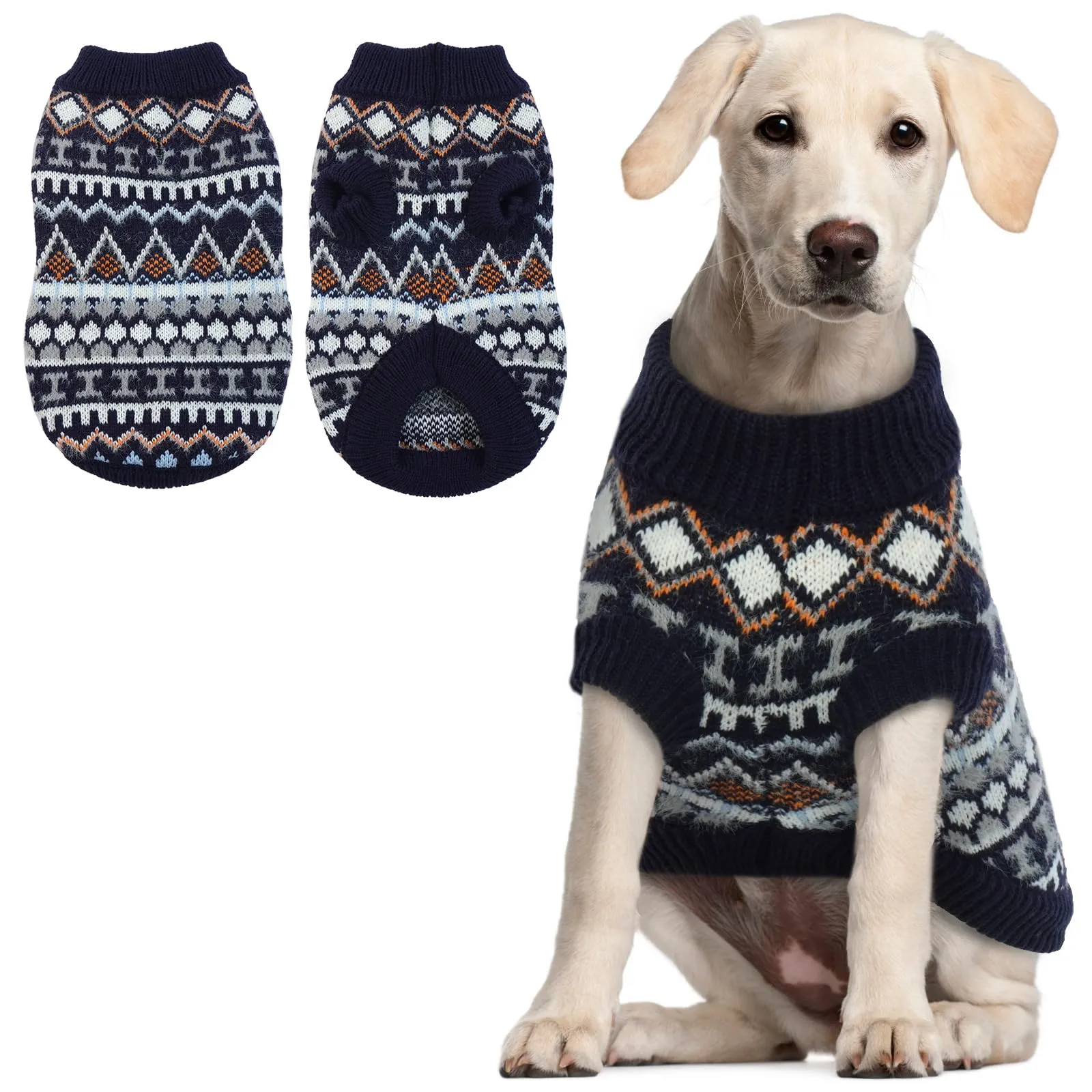 Hjumarayan Maglione invernale bohémien per cani con foro per guinzaglio, blu marino, taglia 3XL - immagine 1