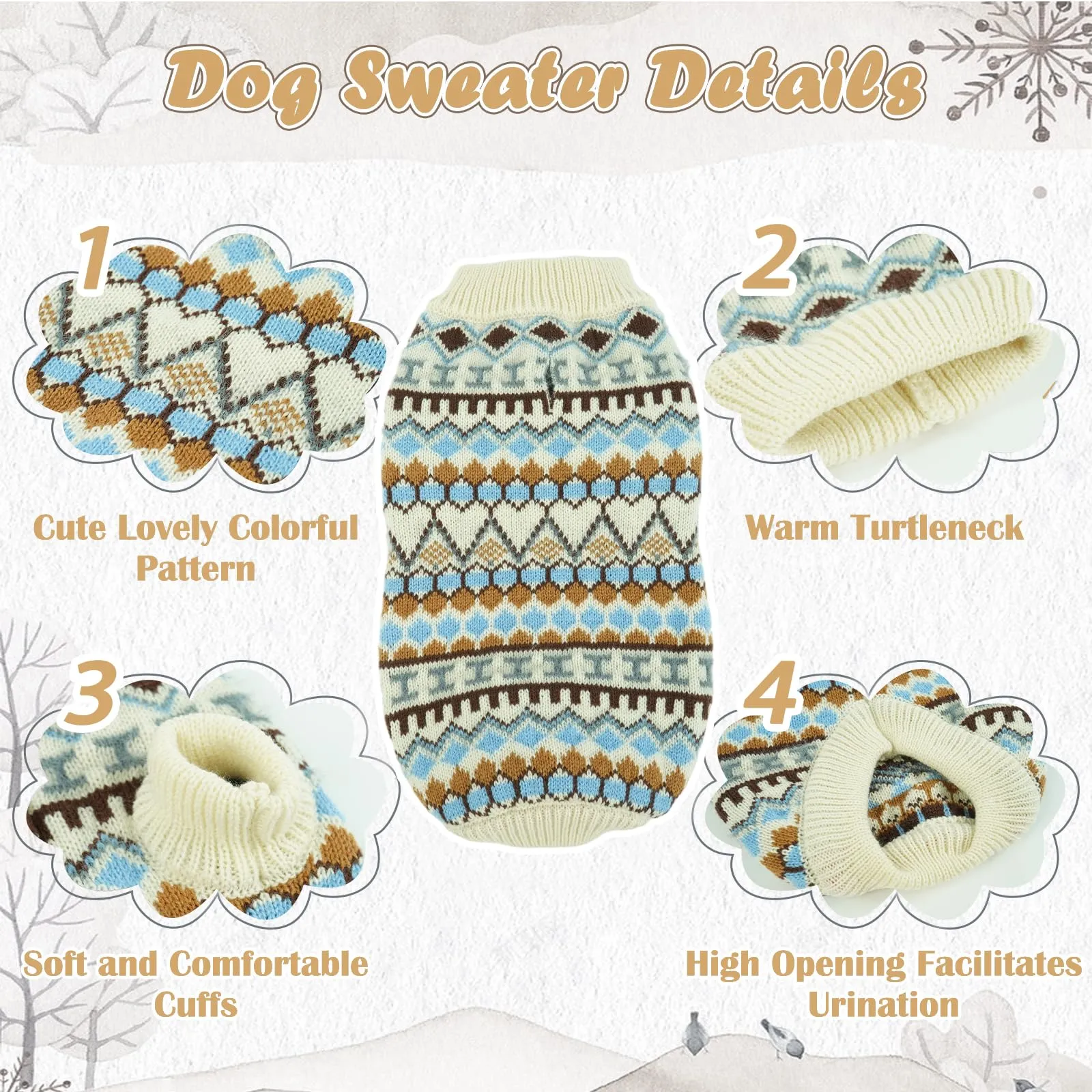 Hjumarayan Maglione per cani stile bohémien con apertura per imbracatura, beige, XS - immagine 4