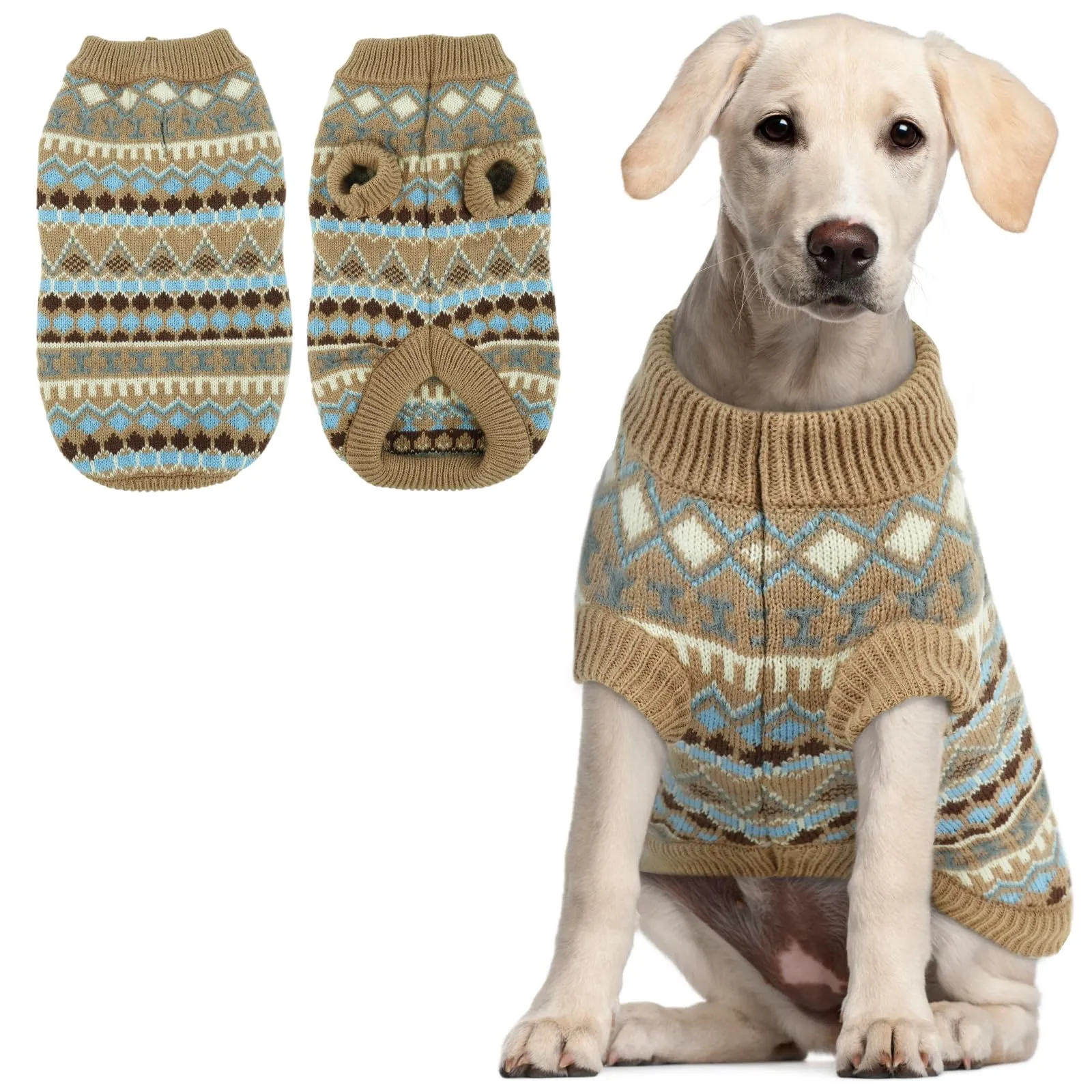 Hjumarayan Maglione Boho per Cani di Taglia Grande, Inverno, con Apertura per Imbracatura, Cachi, 3XL - immagine 1
