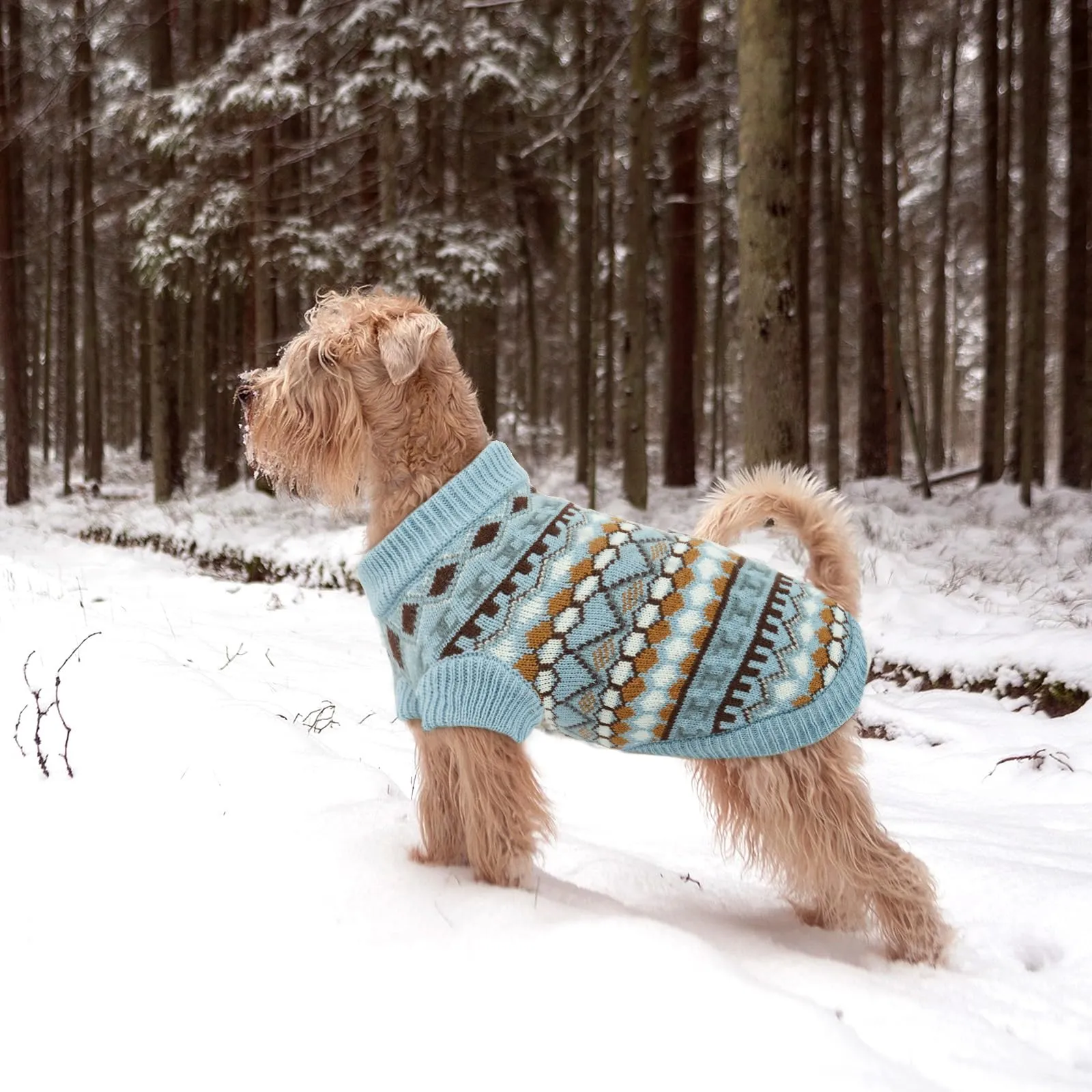 Hjumarayan Maglione per cani stile bohémien con apertura per imbracatura, blu, S - immagine 7