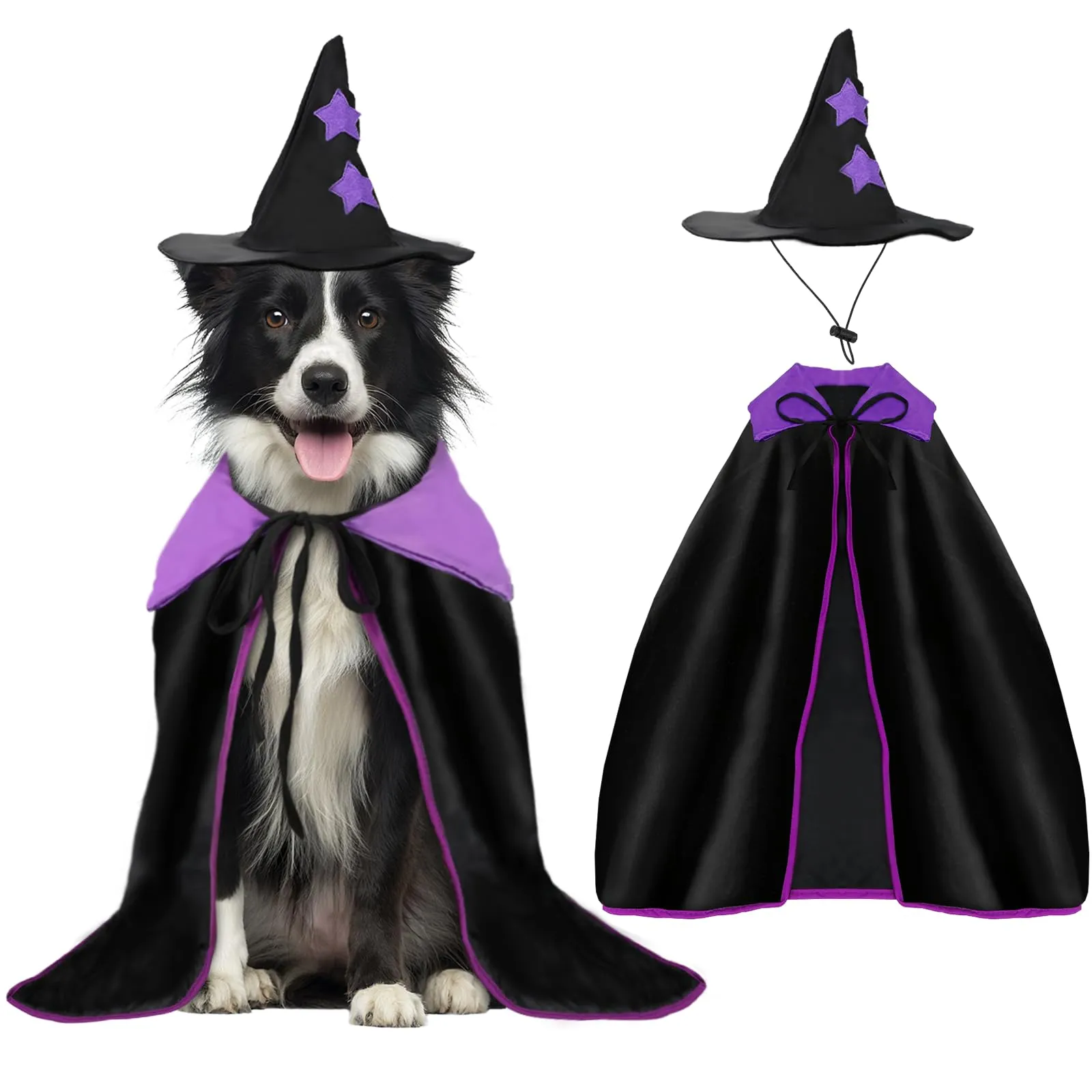 Sbayool Costume di Halloween per Cani Grandi, Mantello da Mago e Cappello da Strega, L - immagine 1