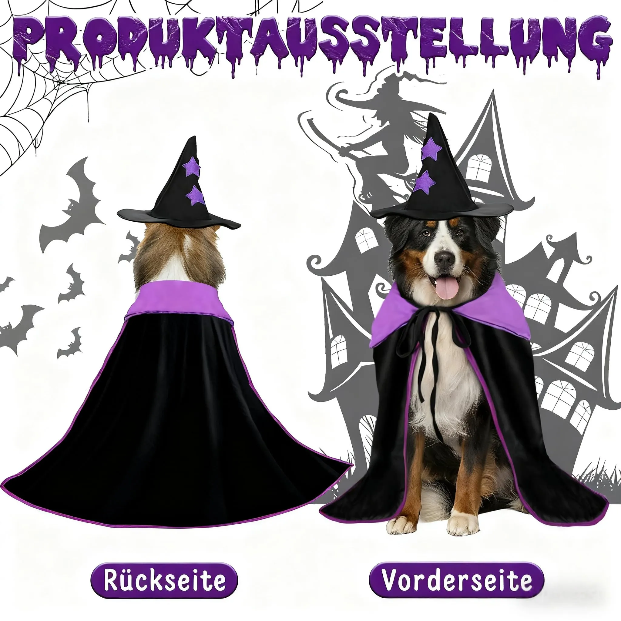 Sbayool Costume di Halloween per Cani Grandi, Mantello da Mago e Cappello da Strega, L - immagine 5
