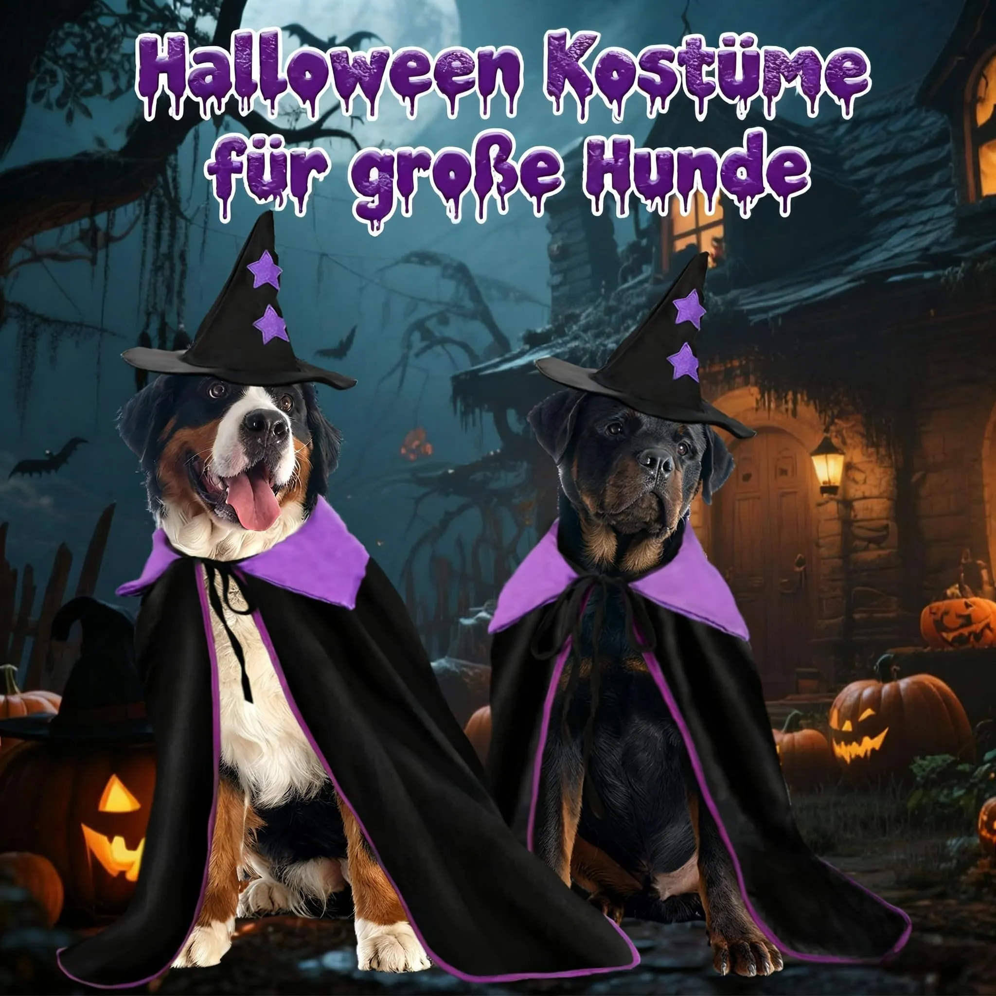 Sbayool Costume di Halloween per Cani Grandi, Mantello da Mago e Cappello da Strega, L - immagine 7