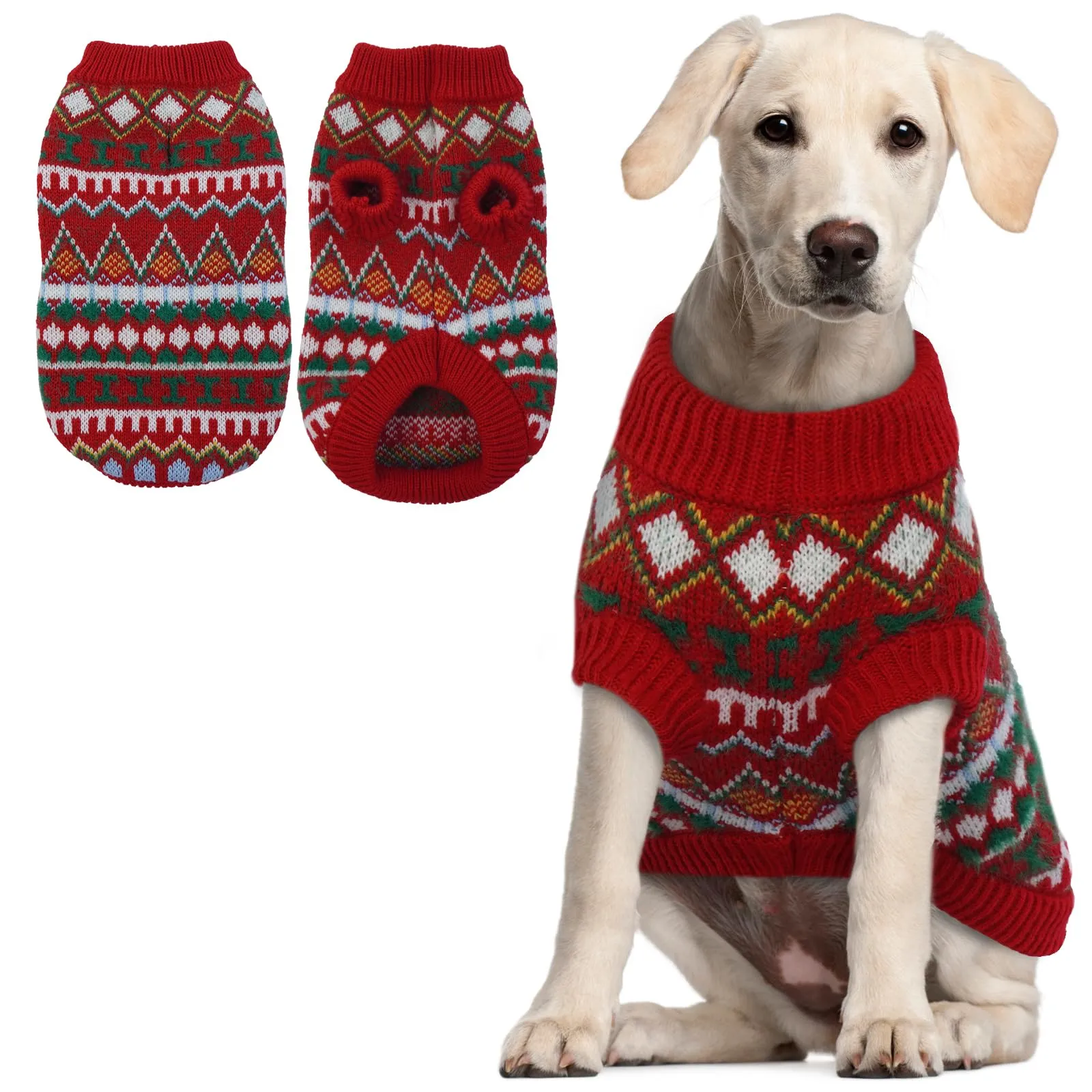 Hjumarayan Maglione Invernale Boho per Cani con Foro per Imbracatura, Rosso, 3XL - immagine 1