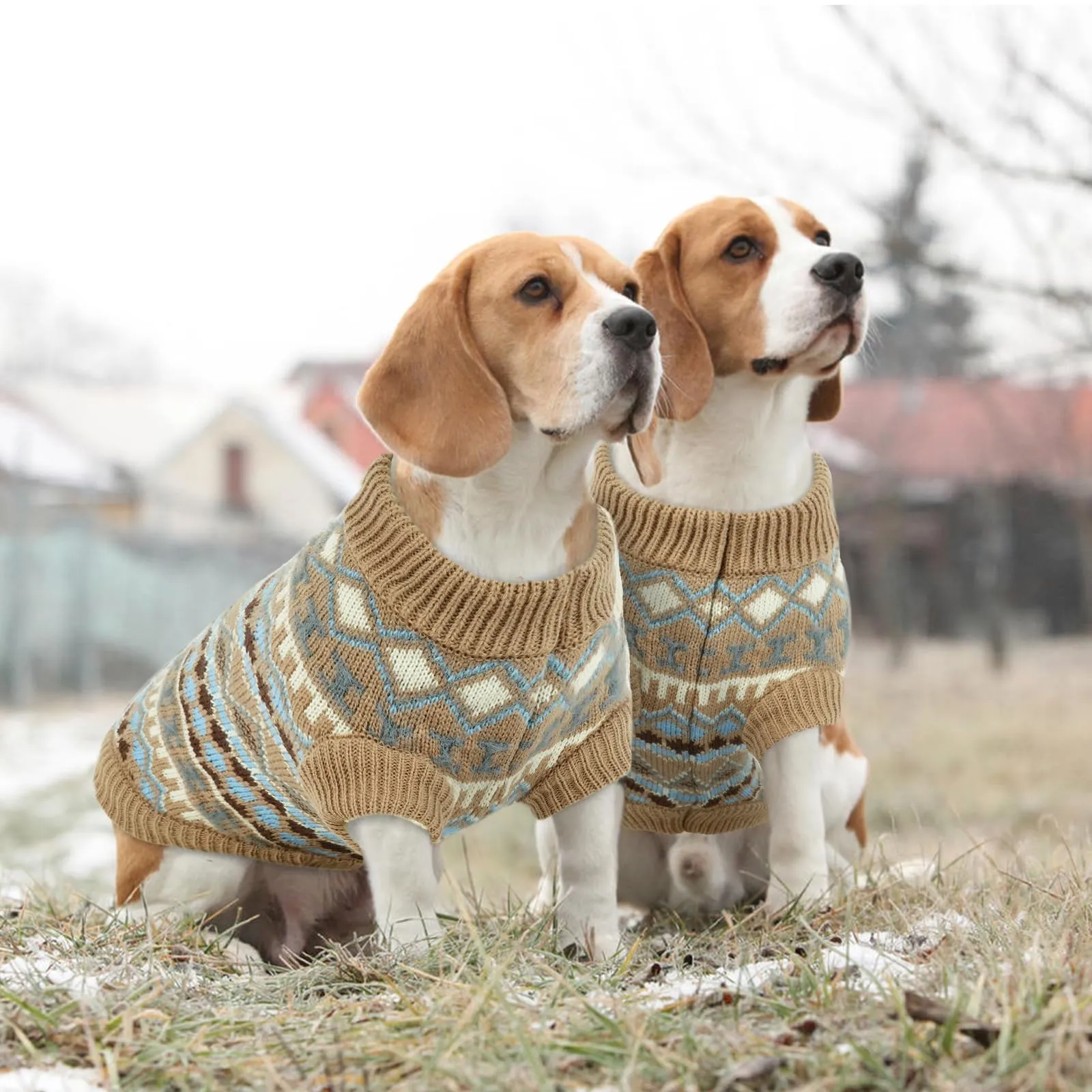 Hjumarayan Maglione invernale per cani in stile bohémien con foro per imbracatura, taglia L, cachi - immagine 5