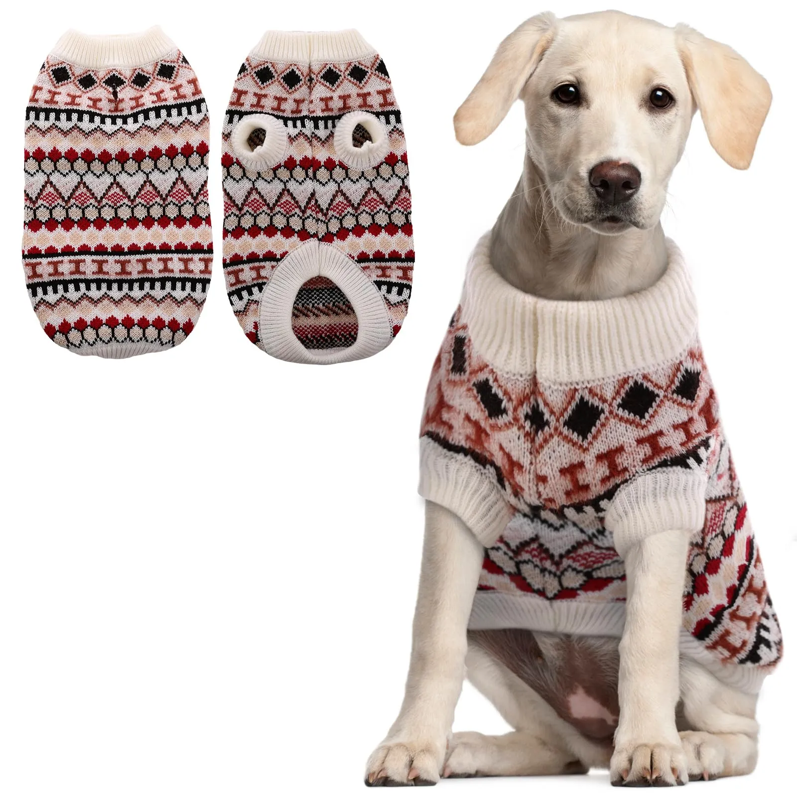 Hjumarayan Maglione in tricot bohémien per cani, taglia 3XL, Beige e rosso - immagine 1
