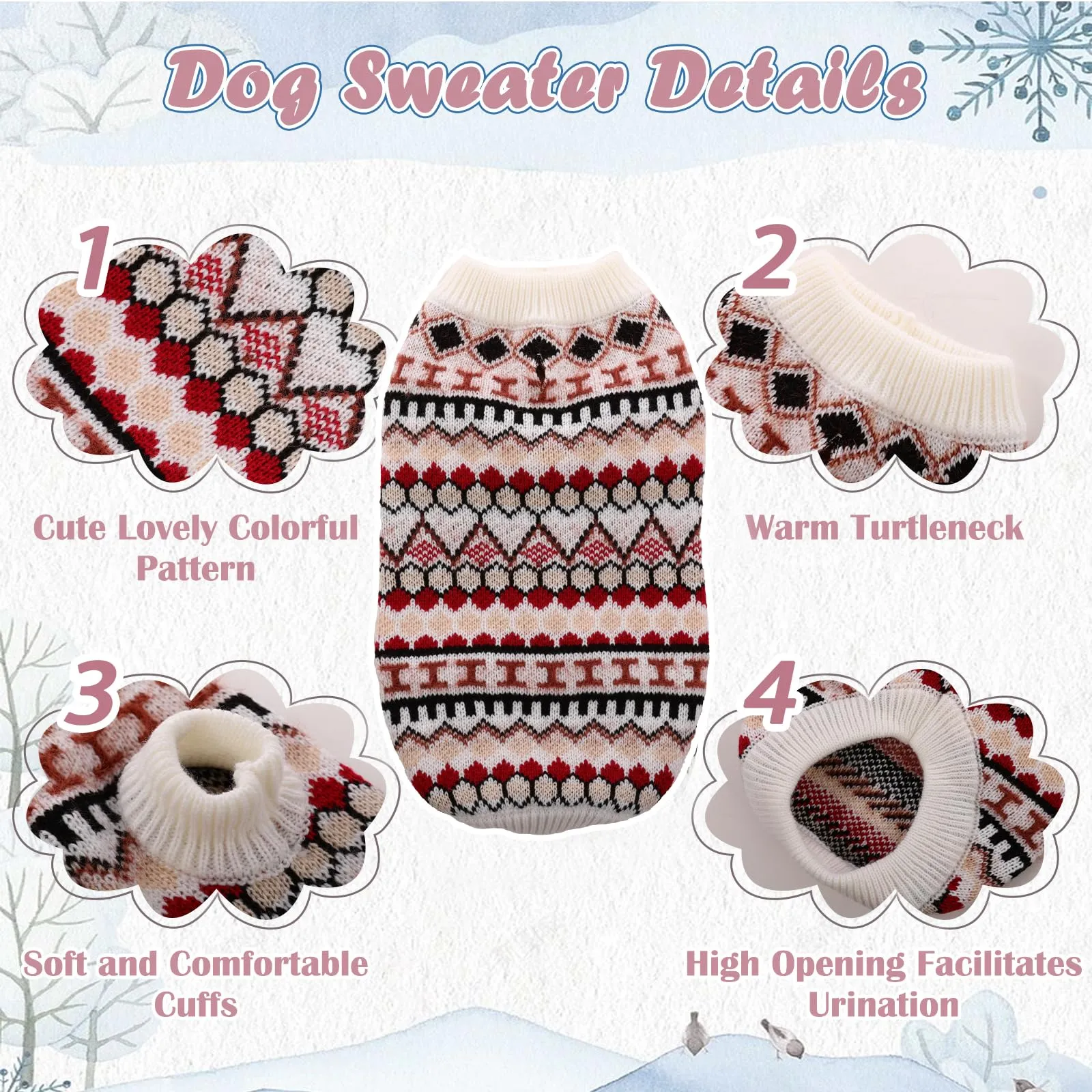 Hjumarayan Maglione in tricot bohémien per cani, taglia 3XL, Beige e rosso - immagine 4