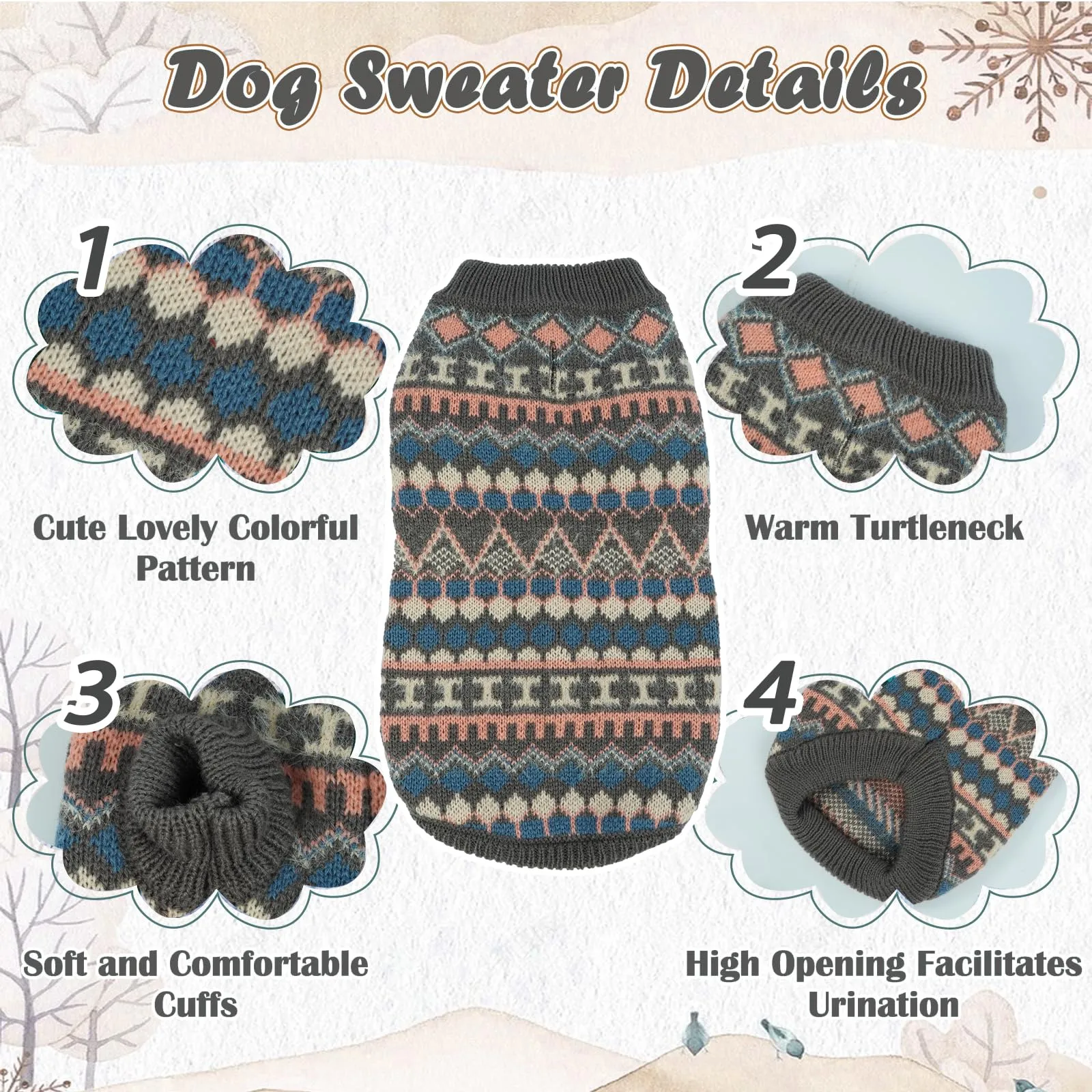 Hjumarayan Maglione Invernale Boho per Cani con Foro per Imbracatura, Grigio, 3XL - immagine 4
