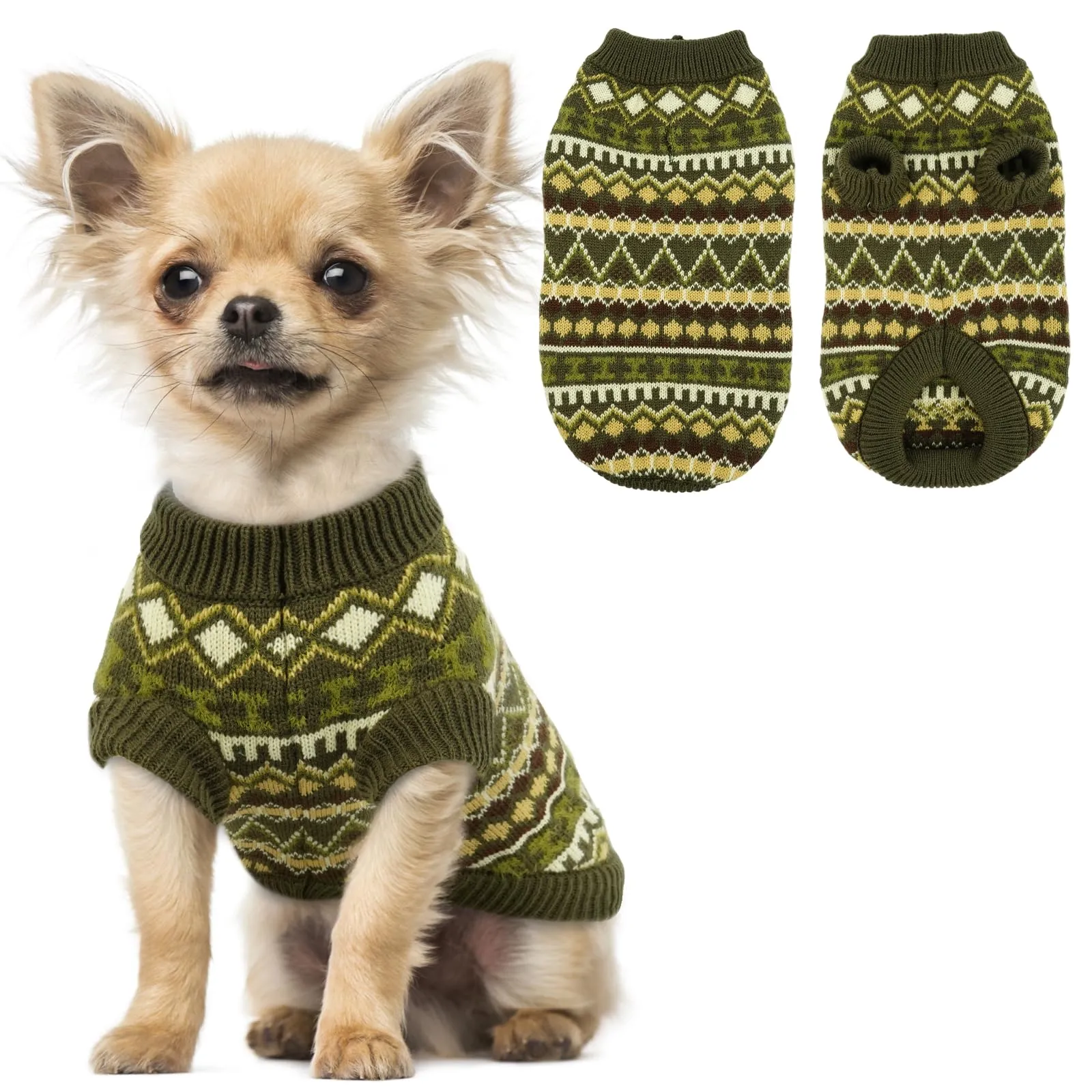 Hjumarayan Maglione per cani stile bohémien con apertura per imbracatura, Verde Gioiello, XS - immagine 1