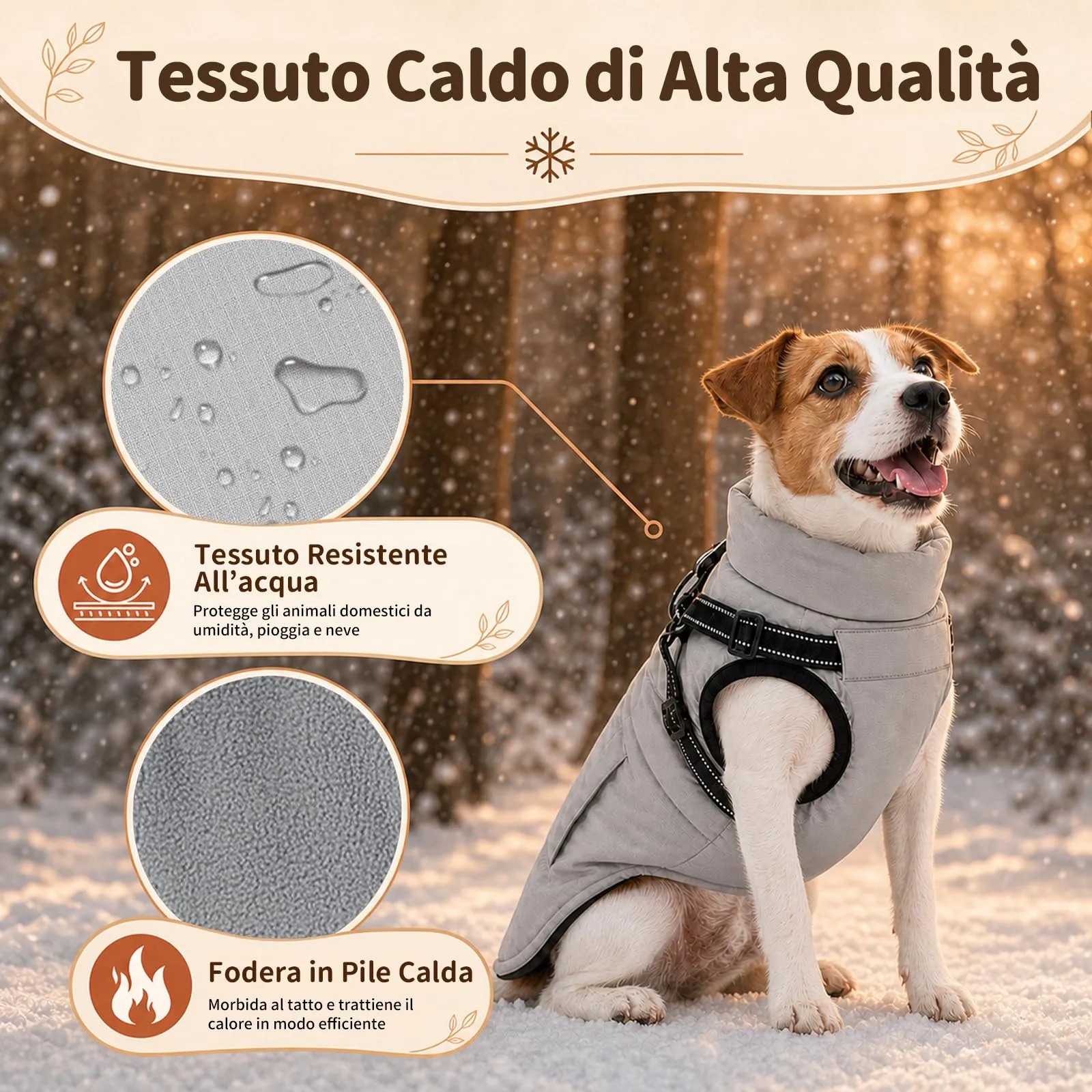DoggieKit Cappotto Invernale Impermeabile per Cani con Pettorina, Grigio, Taglia M - immagine 3