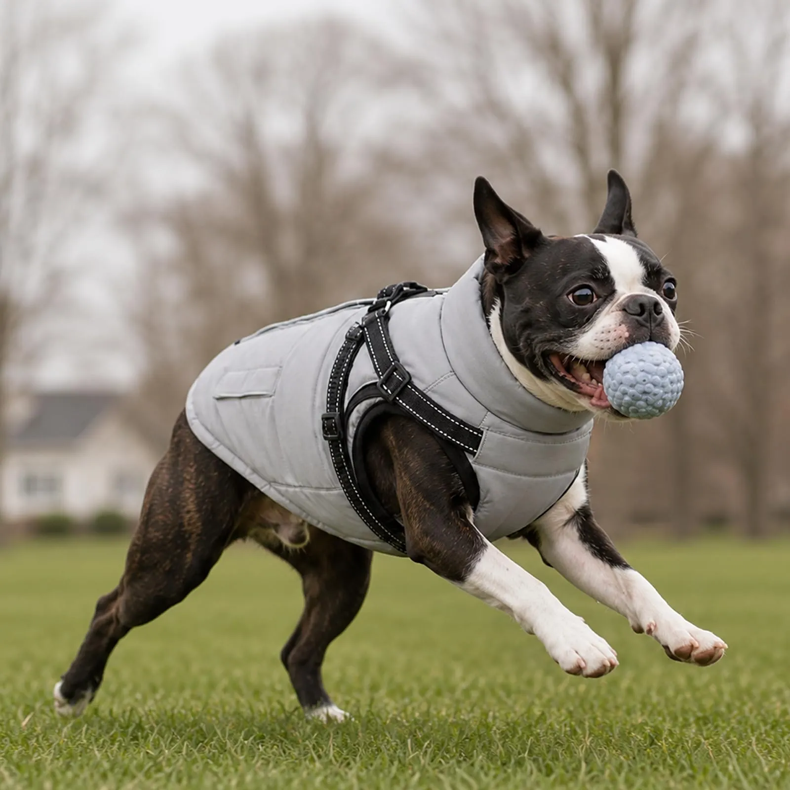 DoggieKit Cappotto Invernale Impermeabile per Cani con Pettorina, Grigio, Taglia M - immagine 9